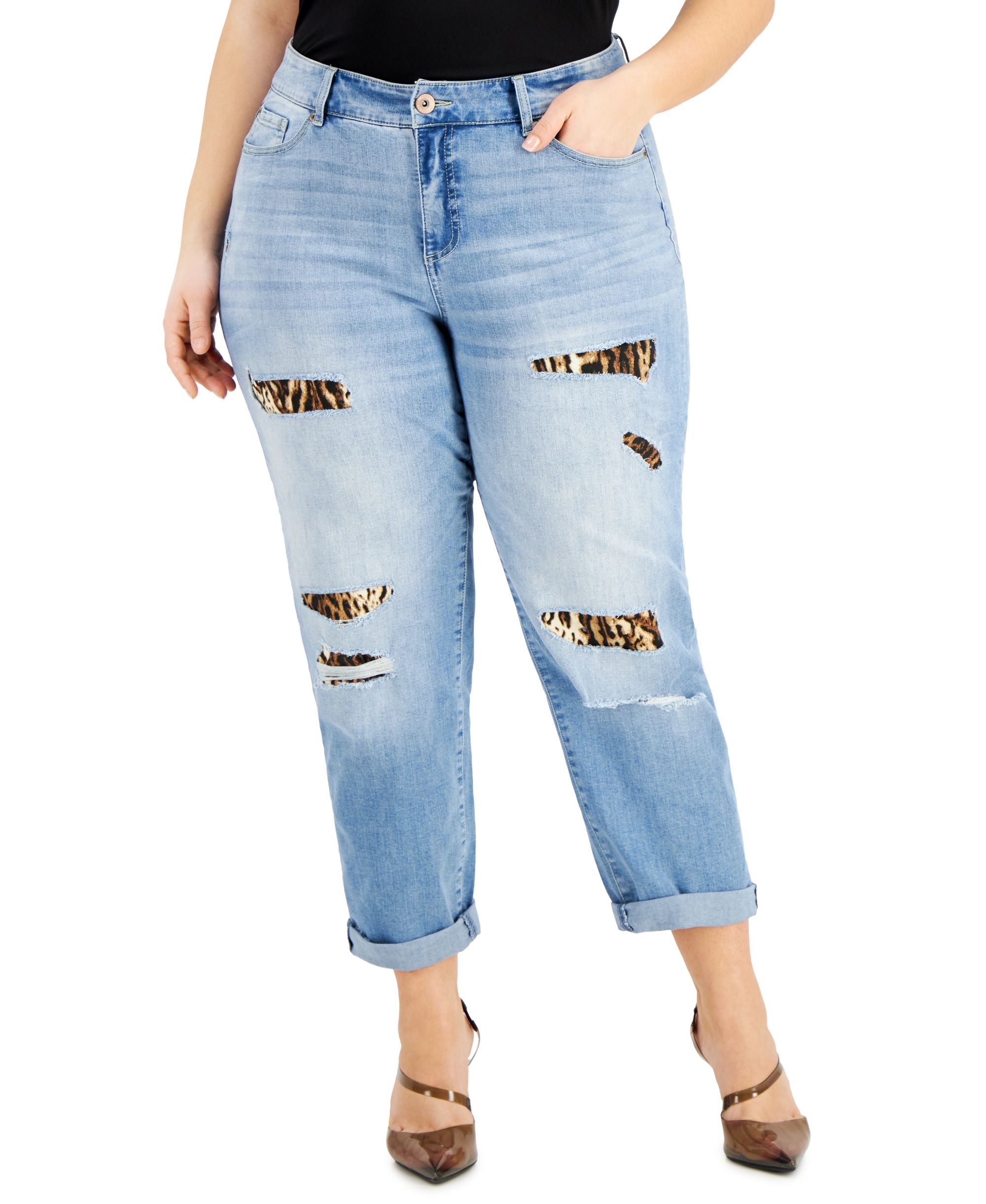 INC International Concepts Plus Size Rip Repair Boyfriend Premium Jeans