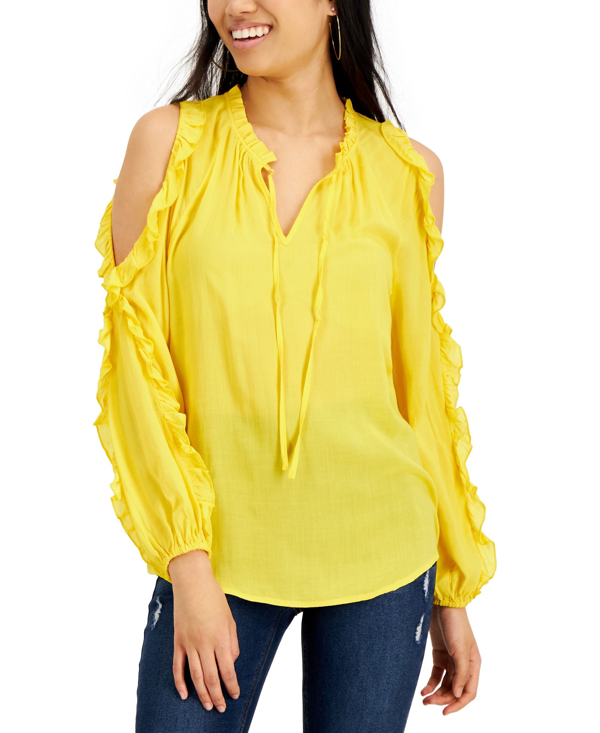 Willow Drive Ruffled Cold Shoulder Premium Top