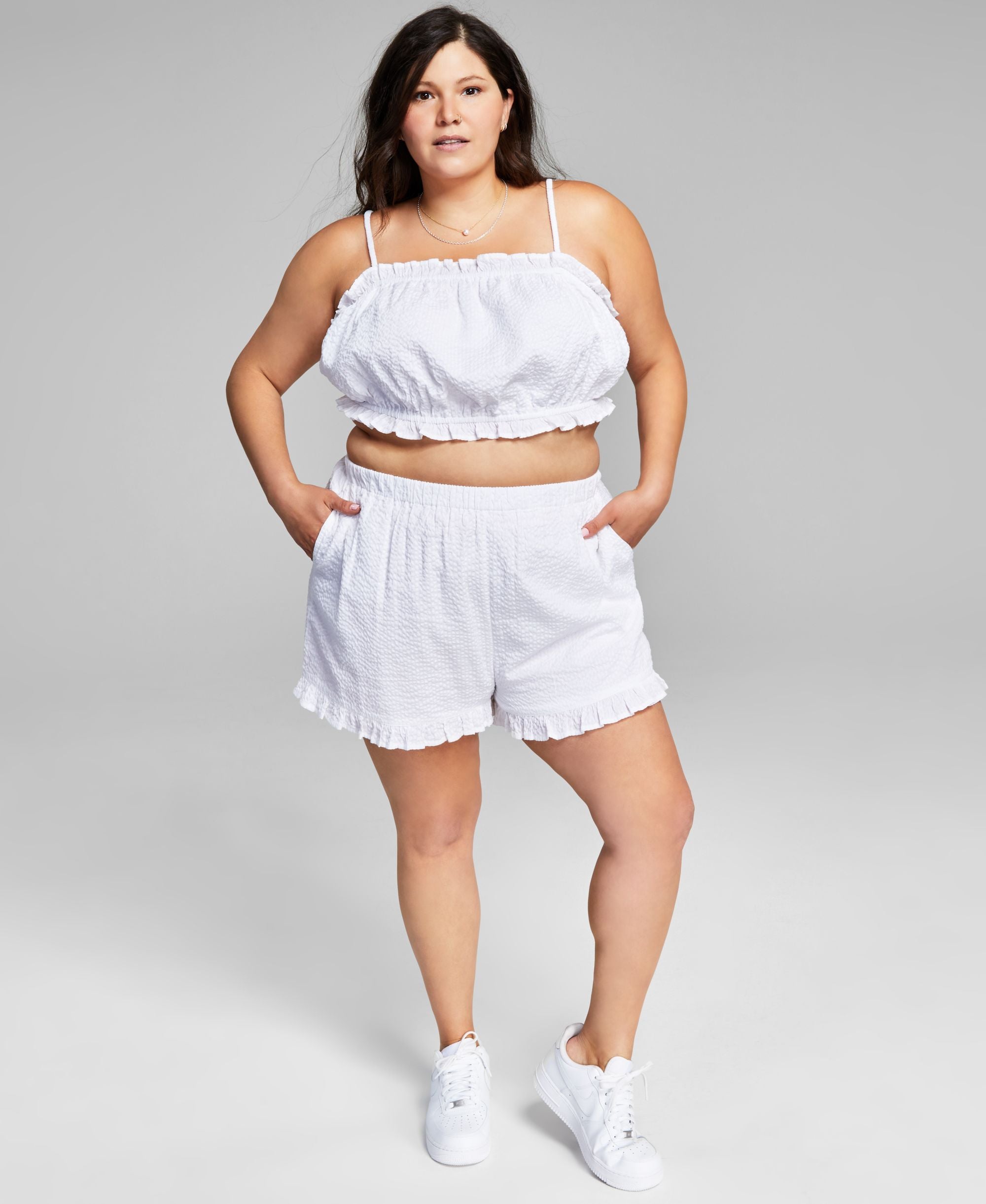 Now This Modern Plus Size Cotton Textured Ruffled Premium Shorts