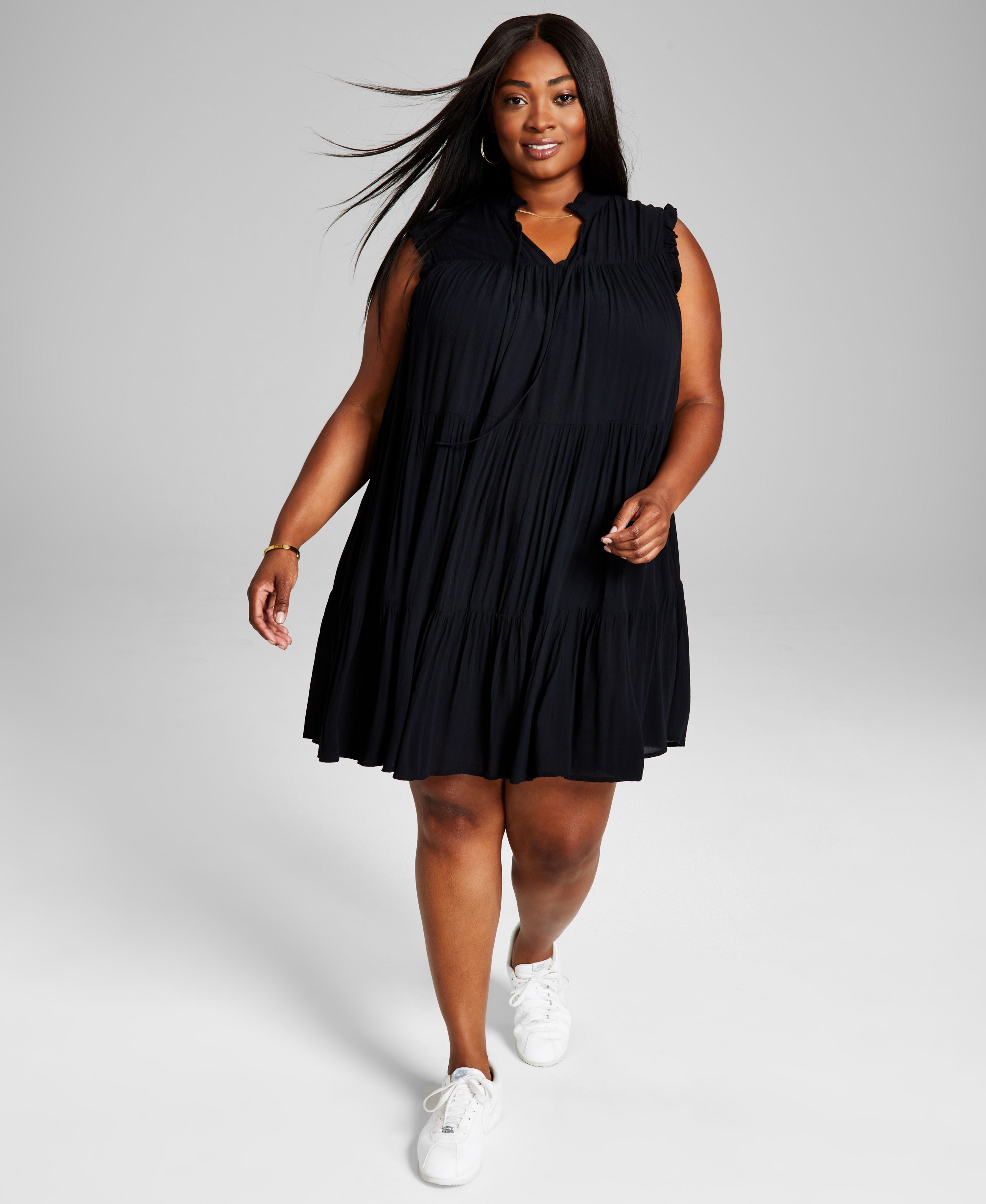 Modern Plus Size Tiered Flounce Swing Dress