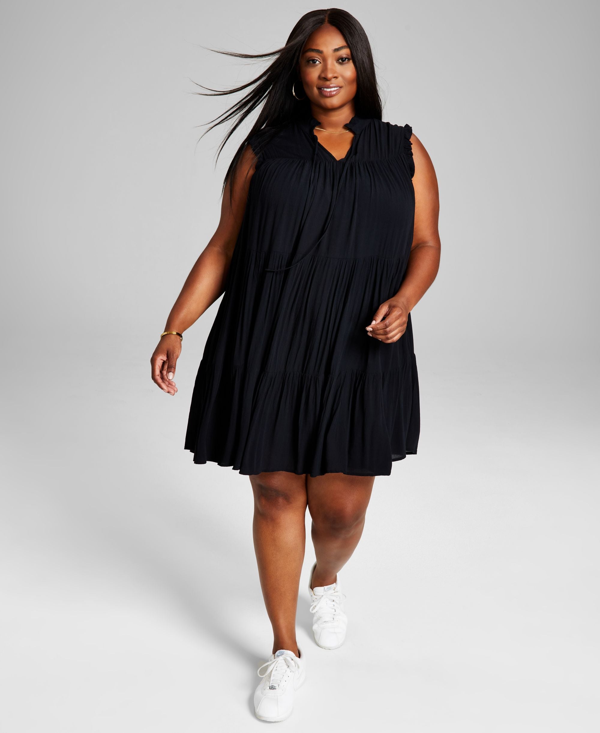 Modern Plus Size Tiered Flounce Swing Dress