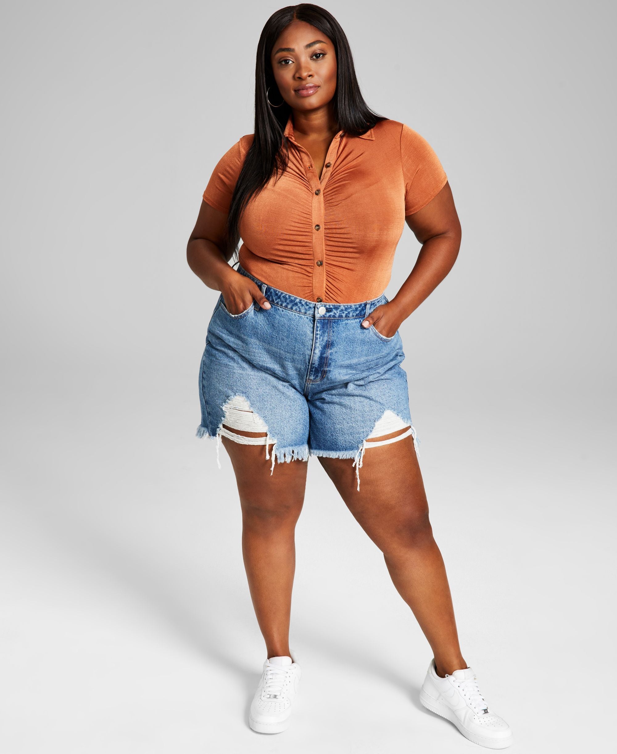 Now This Modern Plus Size High Rise Boyfriend Jean Premium Shorts