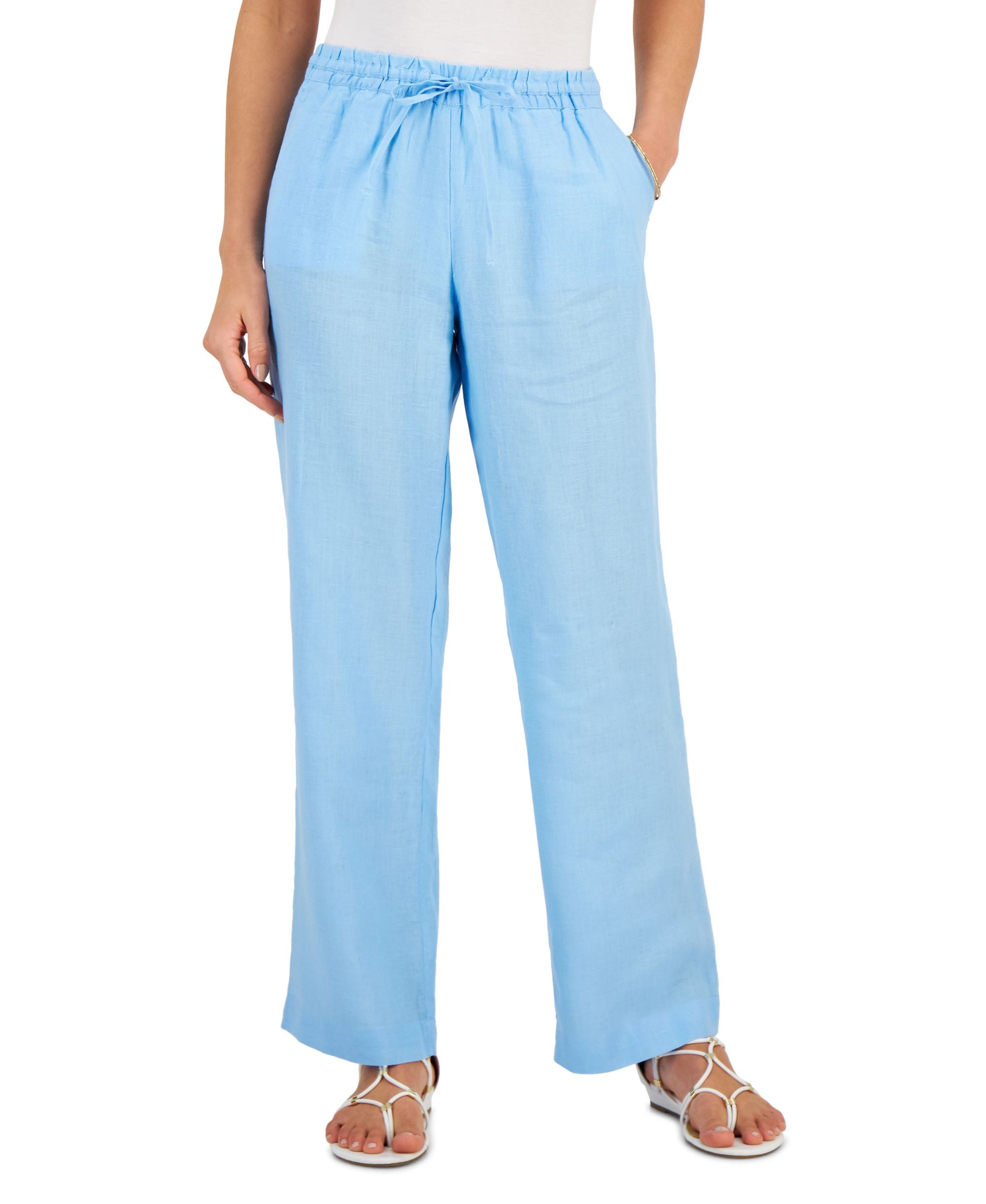 Charter Club Linen-Blend Adjustable drawstring waist Signature Pants