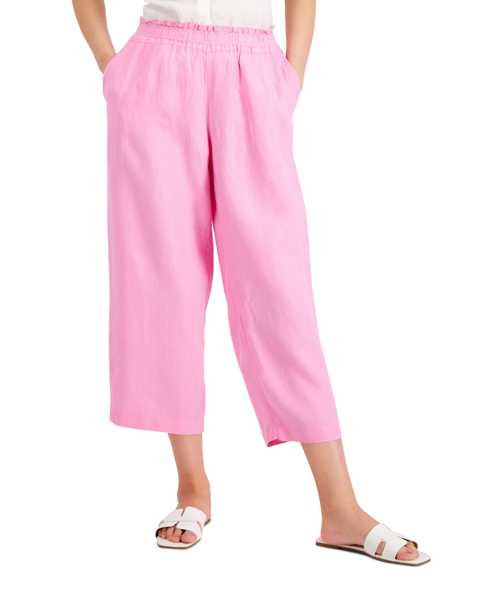 Charter Club Linen-Blend Cropped Comfort-Waist Signature Pants