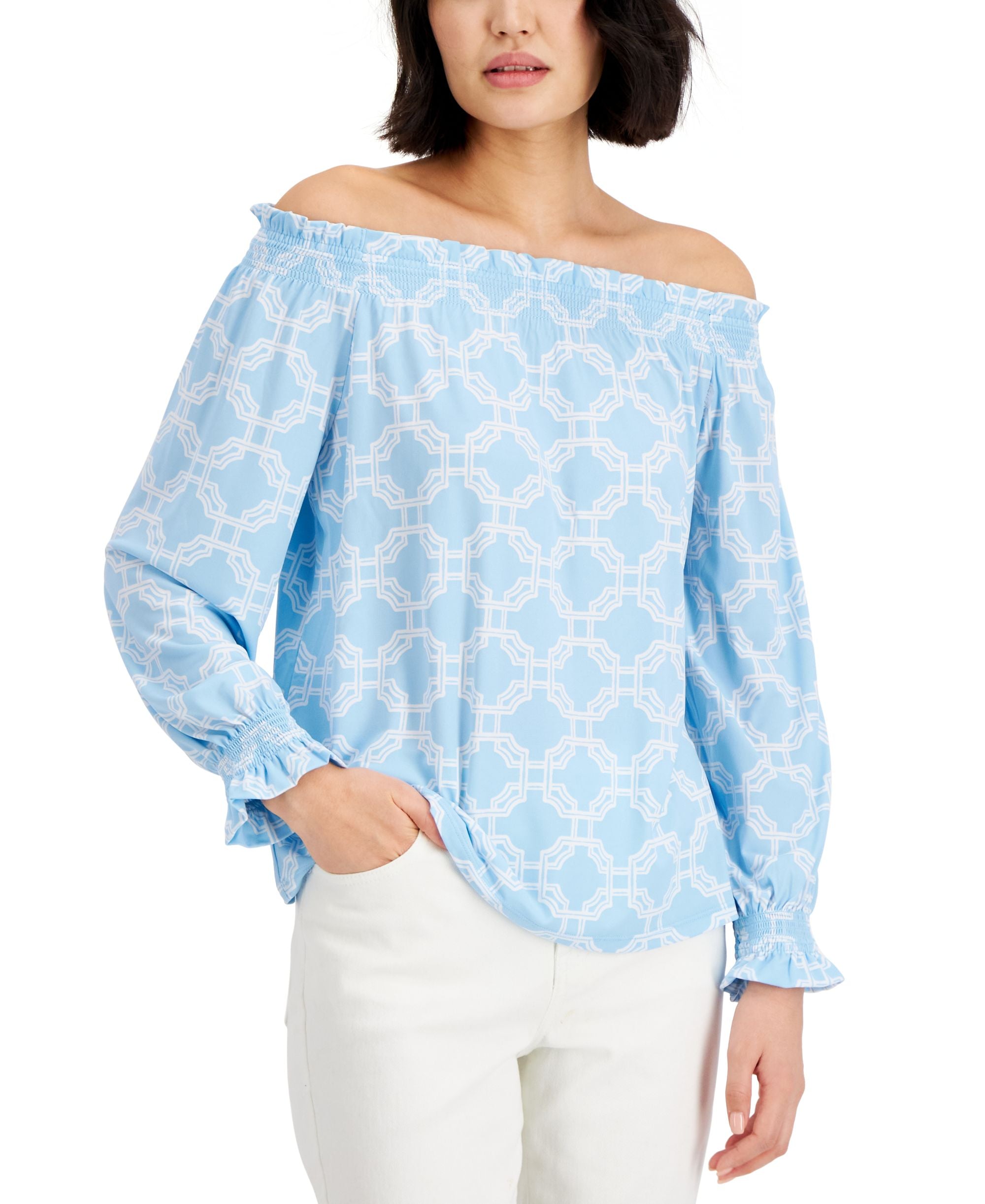 Charter Club Off The Shoulder Printed Premium Top