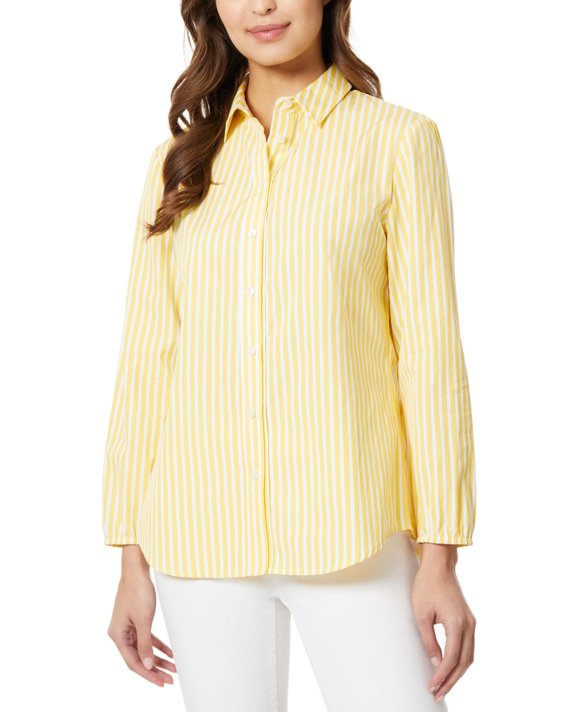 Womens Slim-Cut Fit Button-Down Signature Blouse Premium Top