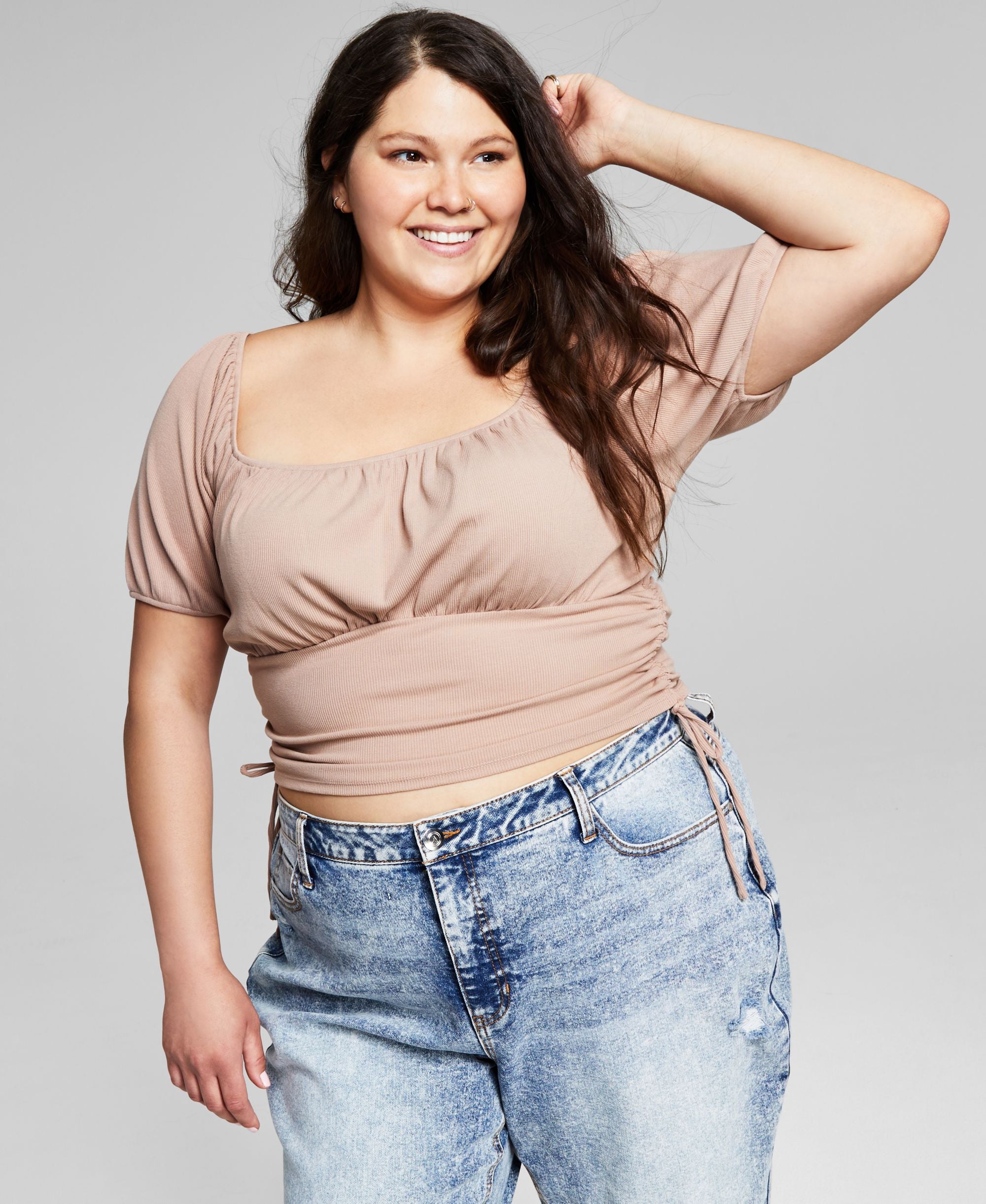 Now This Modern Plus Size Puff-Sleeve Ruched Premium Top
