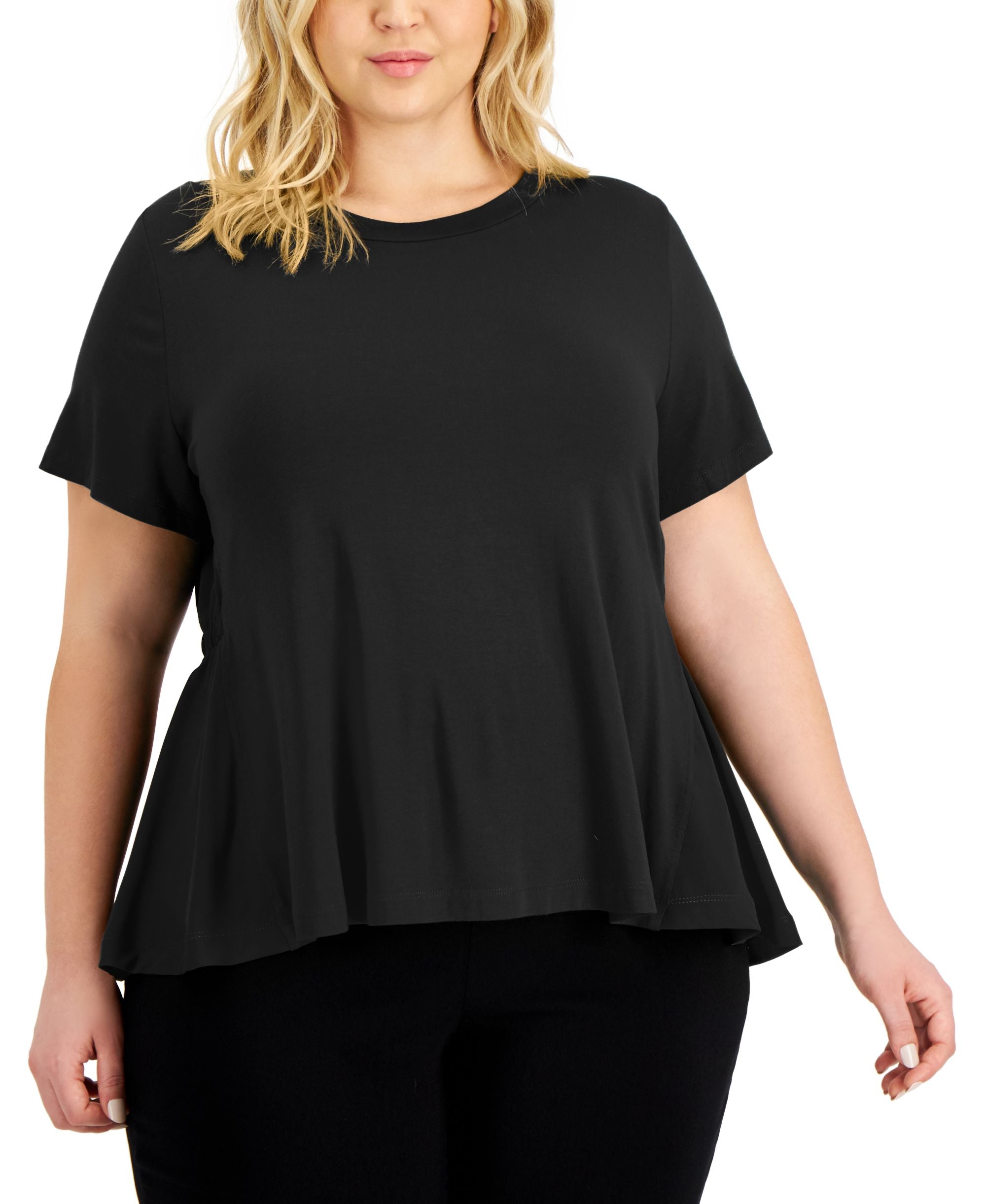 Alfani Plus Size Solid Elastic Back Mixed Media Premium Top