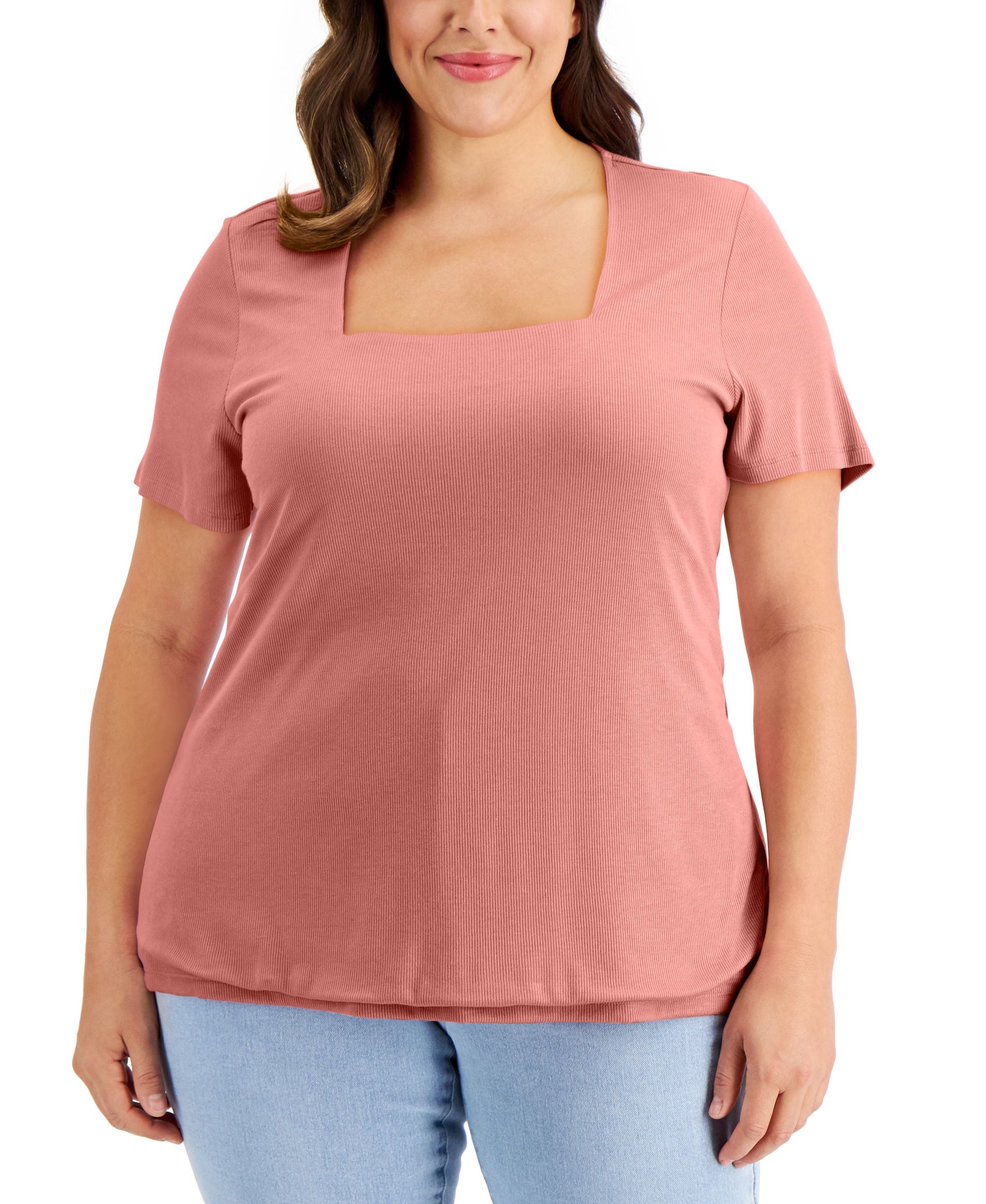 INC International Concepts Plus Size Square Neck Ribbed Premium Top