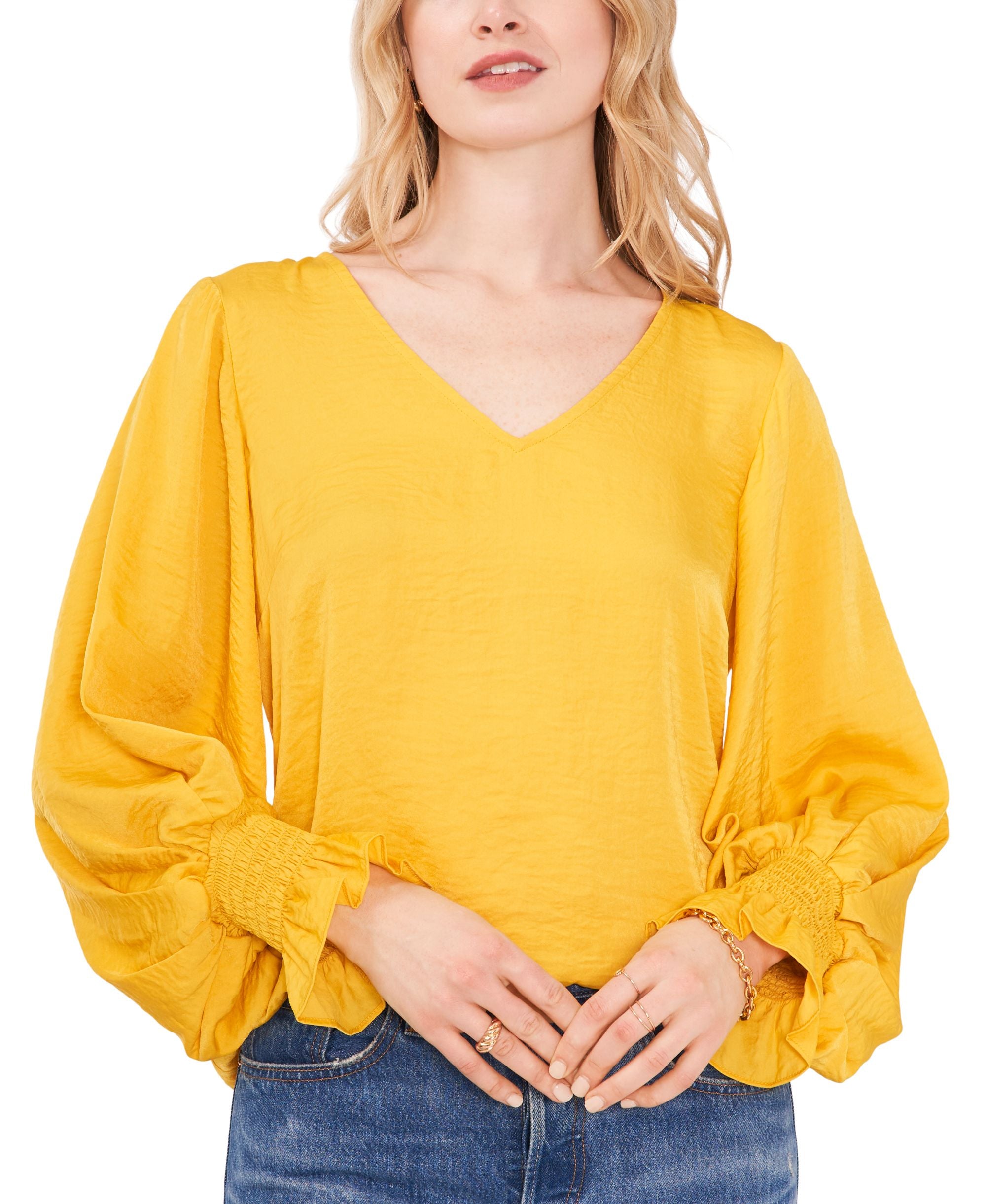 Sam Jess Womens Smocked Cuff Signature Blouse