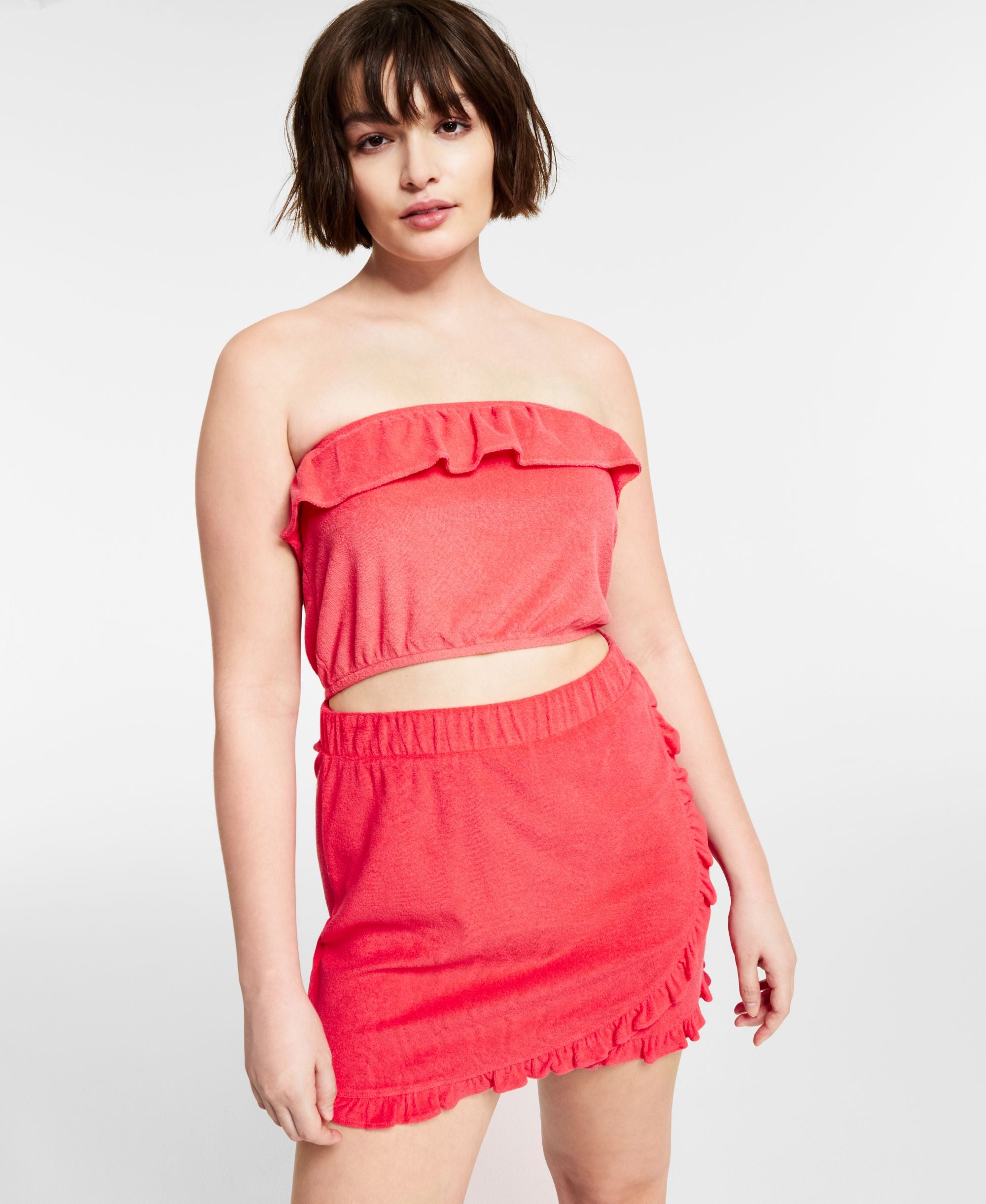 Bar III Womens Terry Ruffled Tube Premium Top