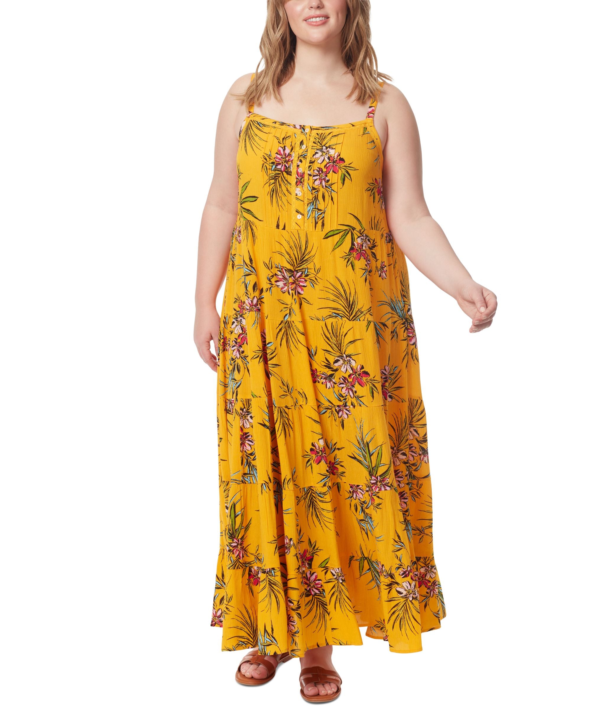 Jessica Simpson Modern Plus Size Alanis Printed Tiered Flounce Maxi Dress