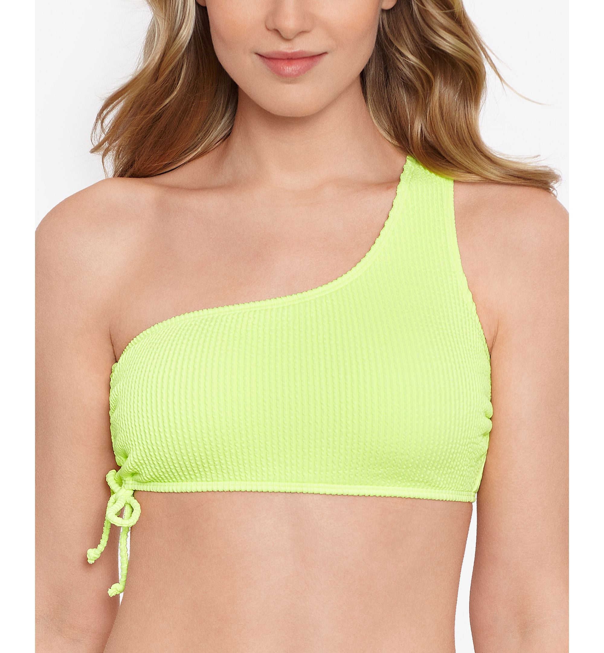 Juniors' Sandy Ribbed One-Shoulder Bikini Premium Top