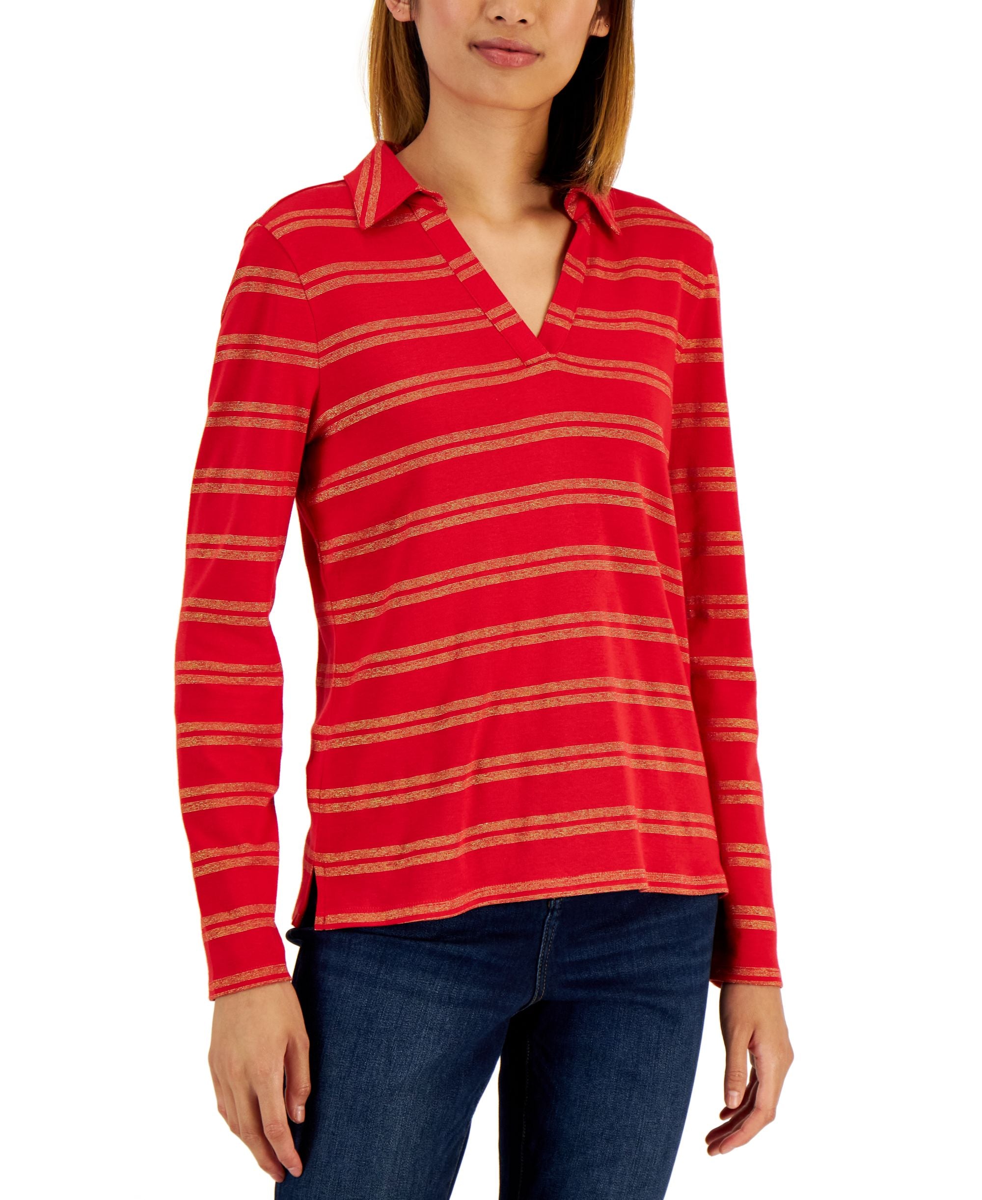 Charter Club Womens Split Neck Collared Premium Top