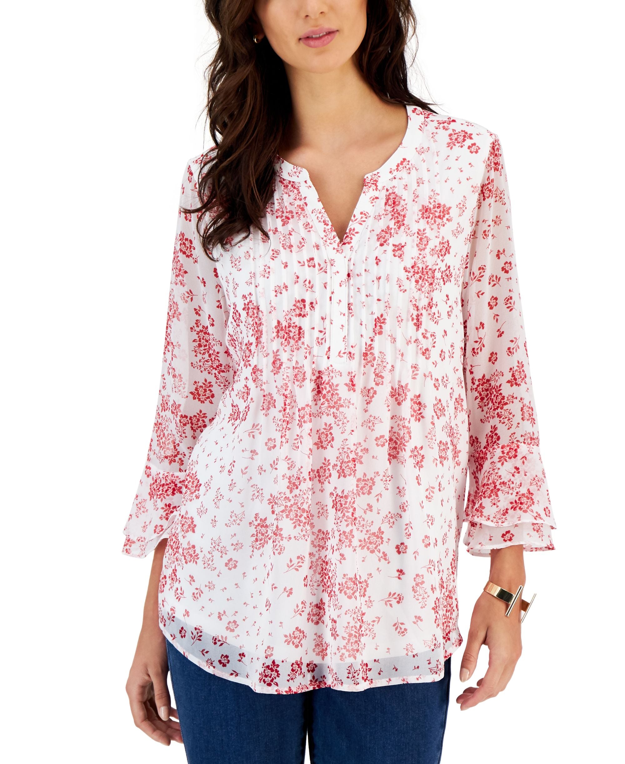 Women's Printed Pintuck Premium Top