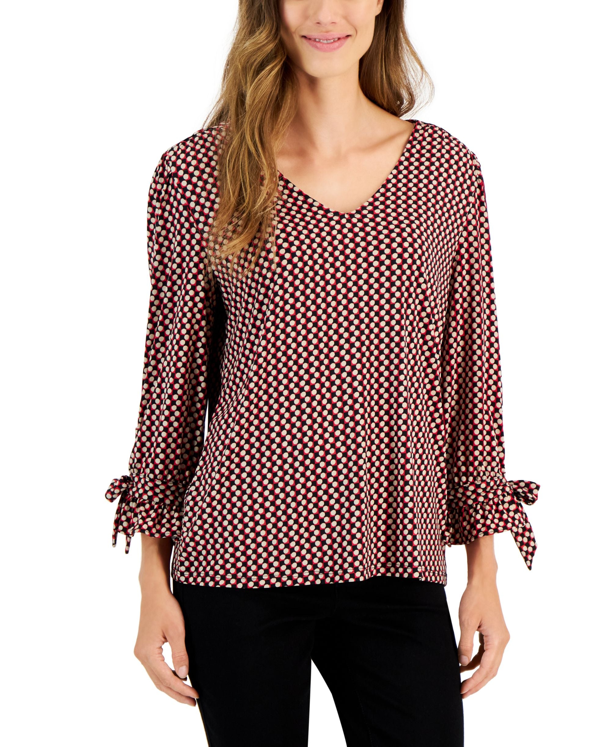 Charter Club Womens 3/4 Sleeve Geo Print Premium Top