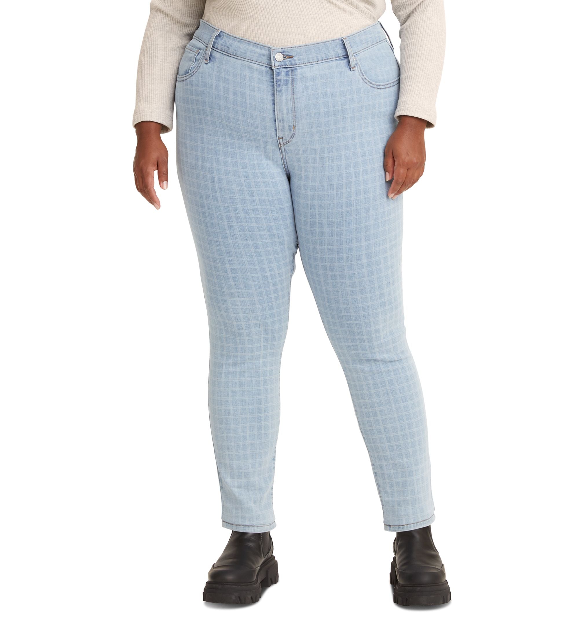 Levis Plus Size 721 Checked Print High Rise Skinny-Fit Premium Jeans