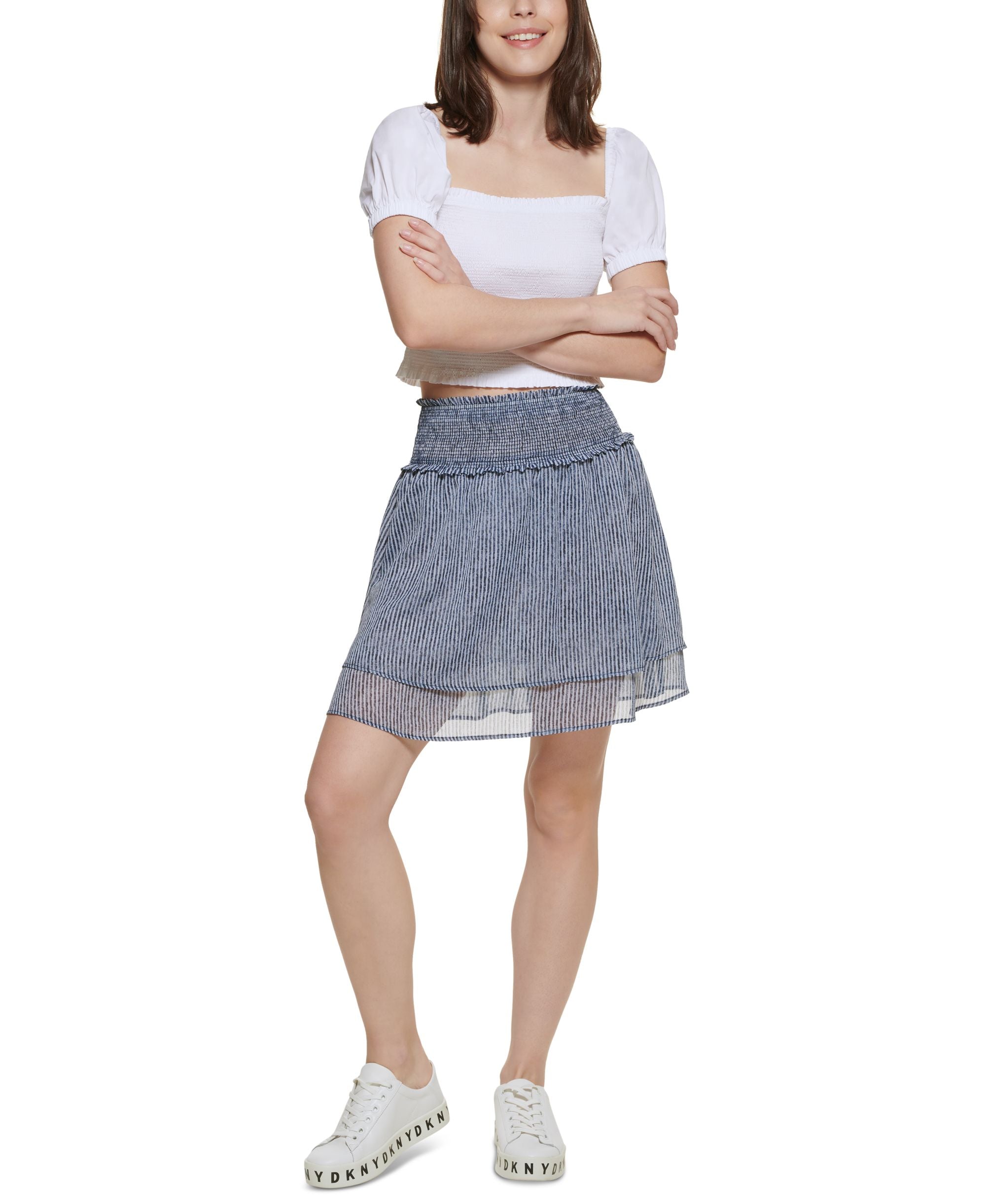 DKNY Premium Jeans Womens Tiered Flounce Ruffled Modern Skirt