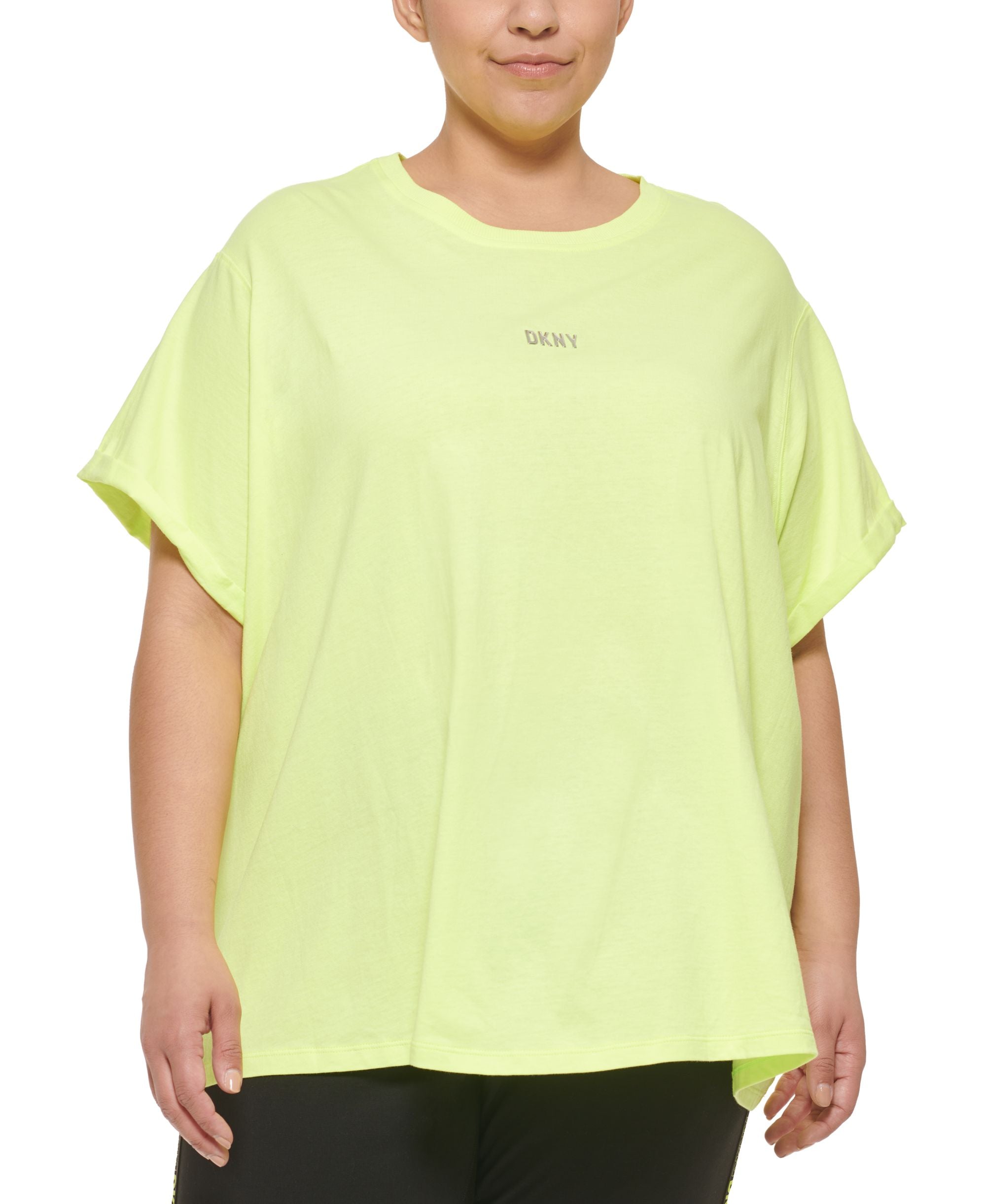 DKNY Sport Plus Size Knot Front Metallic Logo T-Modern Shirt