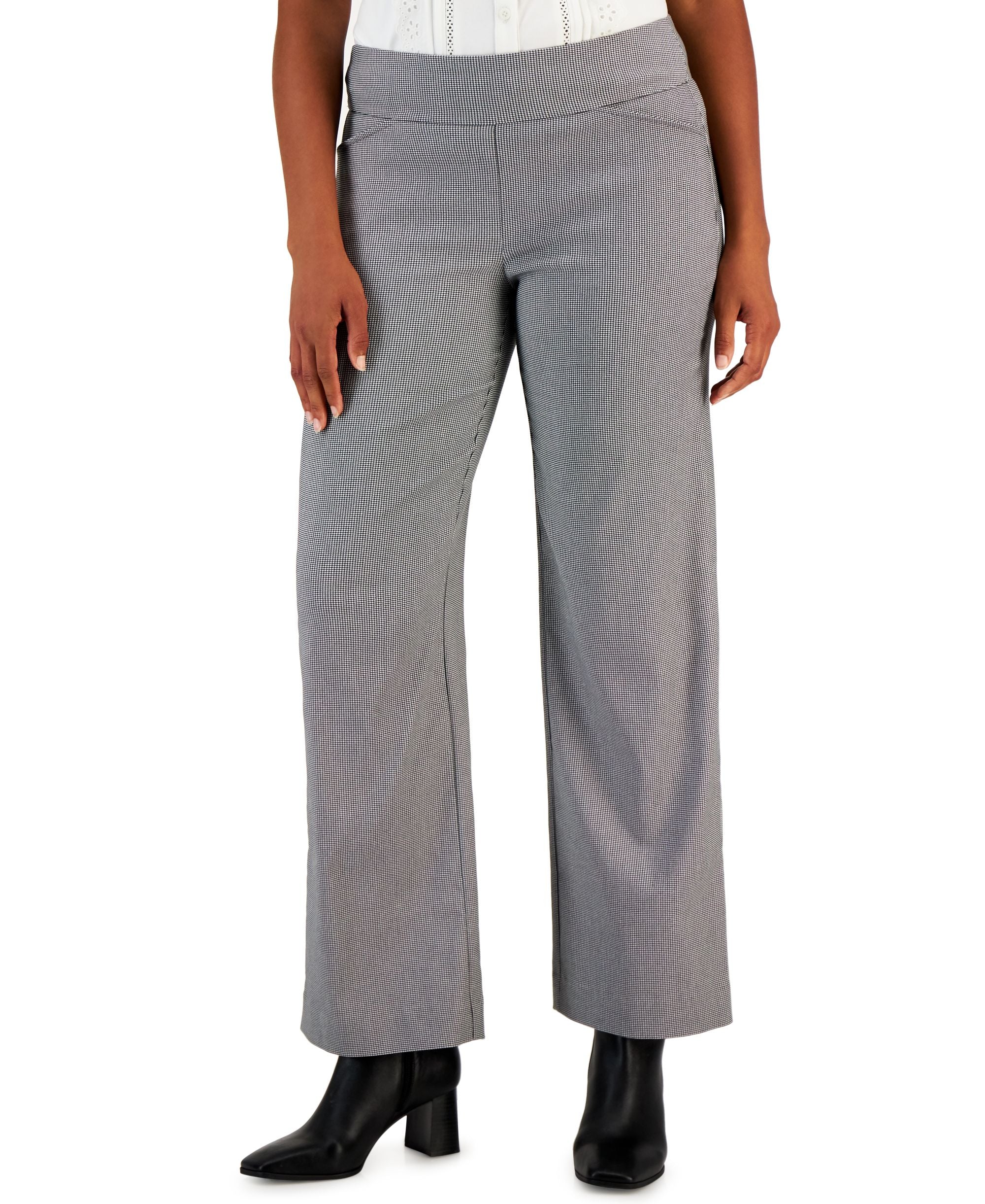 Charter Club Womens Comfort-Waist Wide-Leg Houndstooth Signature Pants