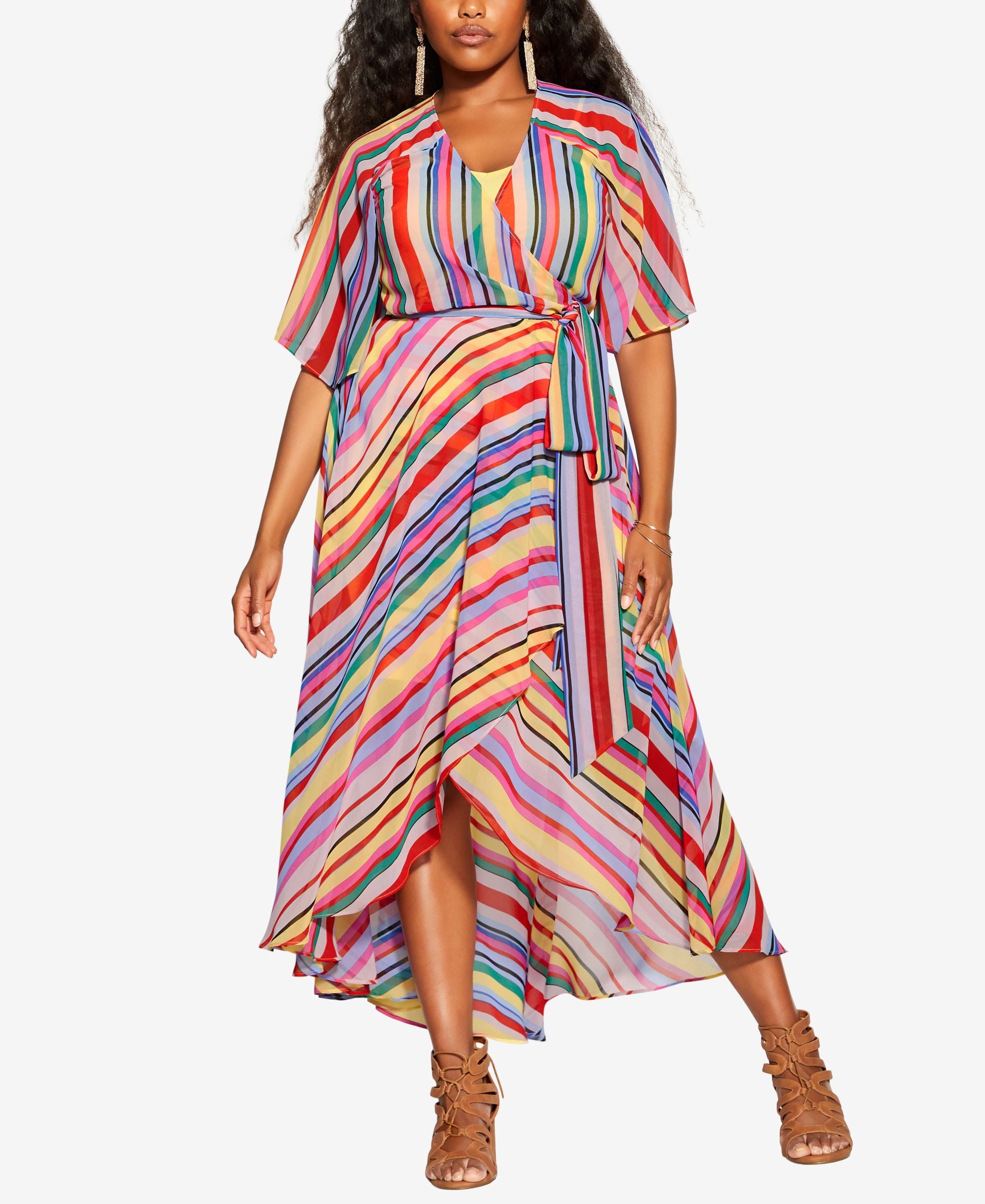City Chic Modern Plus Size Rainbow Deep V Neck Maxi Dress
