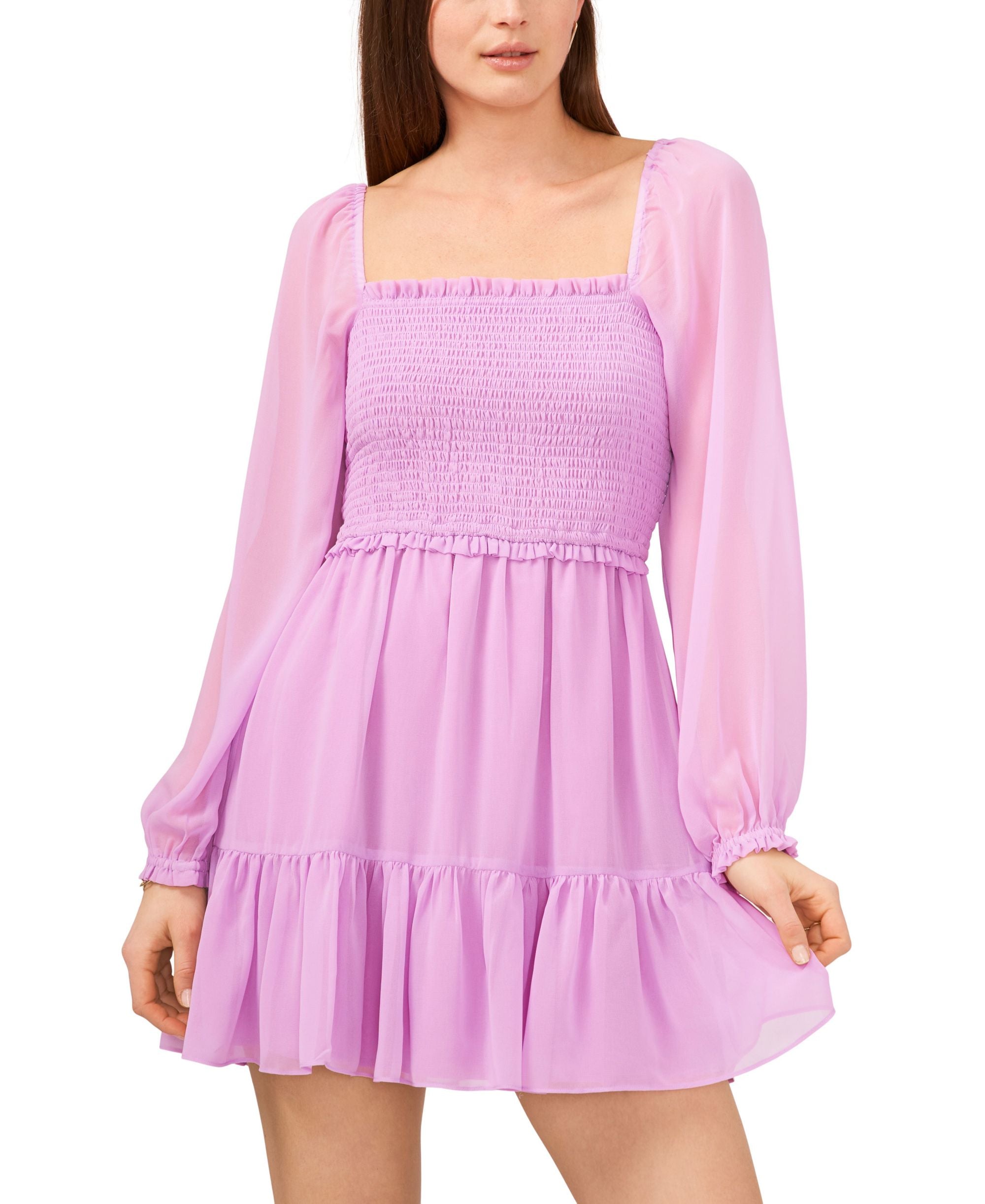 Women's Smocked Ruffle Hem Long-Sleeve Dress