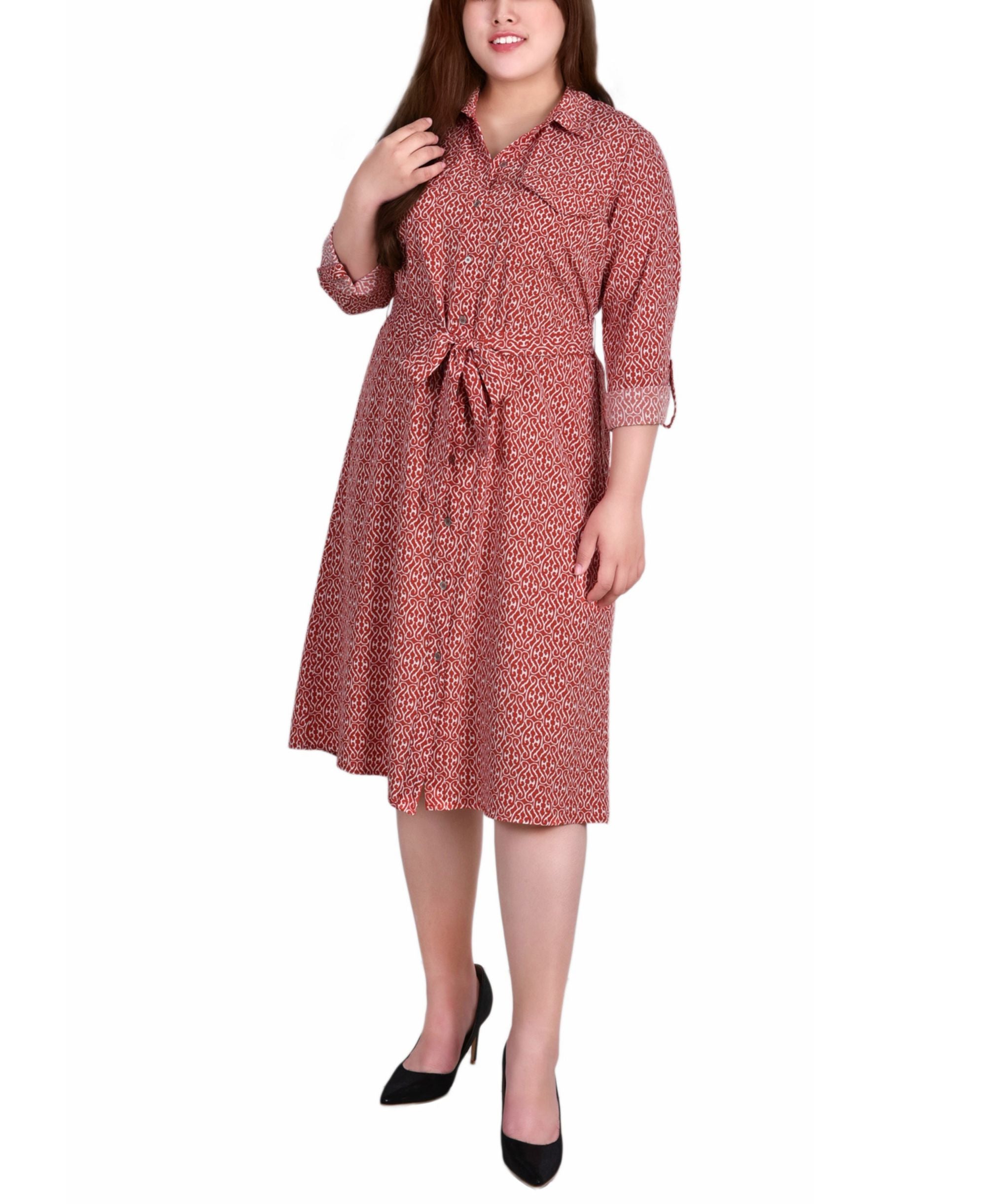 Plus Size Printed Modern Shirt Dress