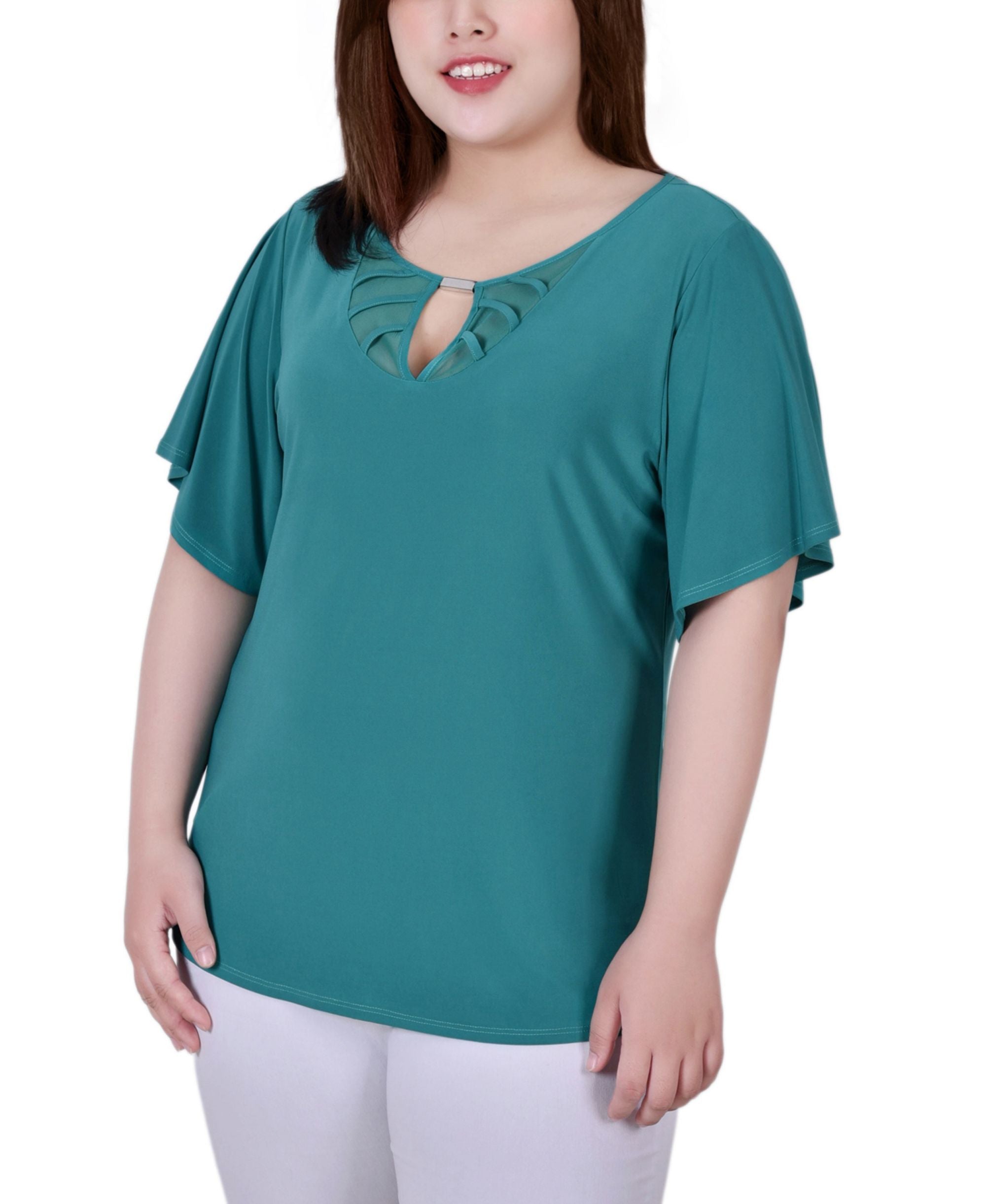 Plus Size Short Flutter-Sleeve Knit Premium Top