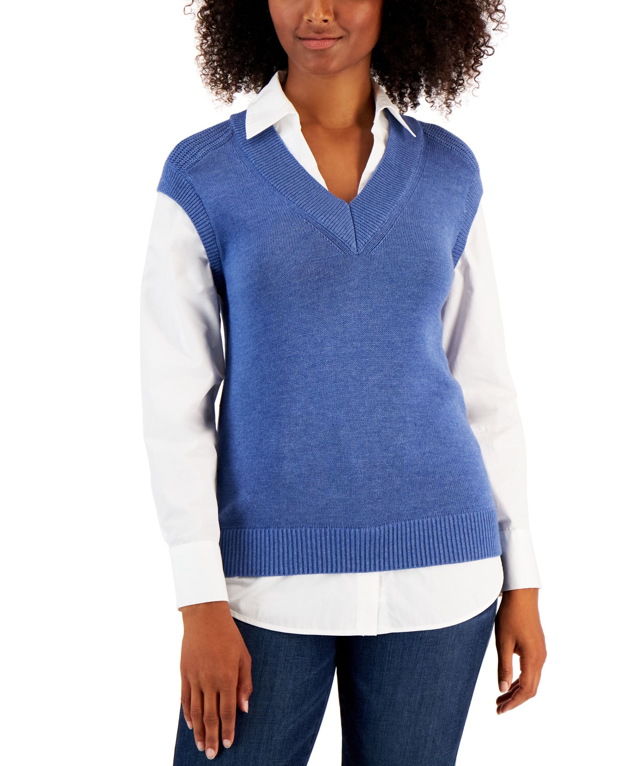 Charter Club Womens Layered Sweater Vest Premium Top
