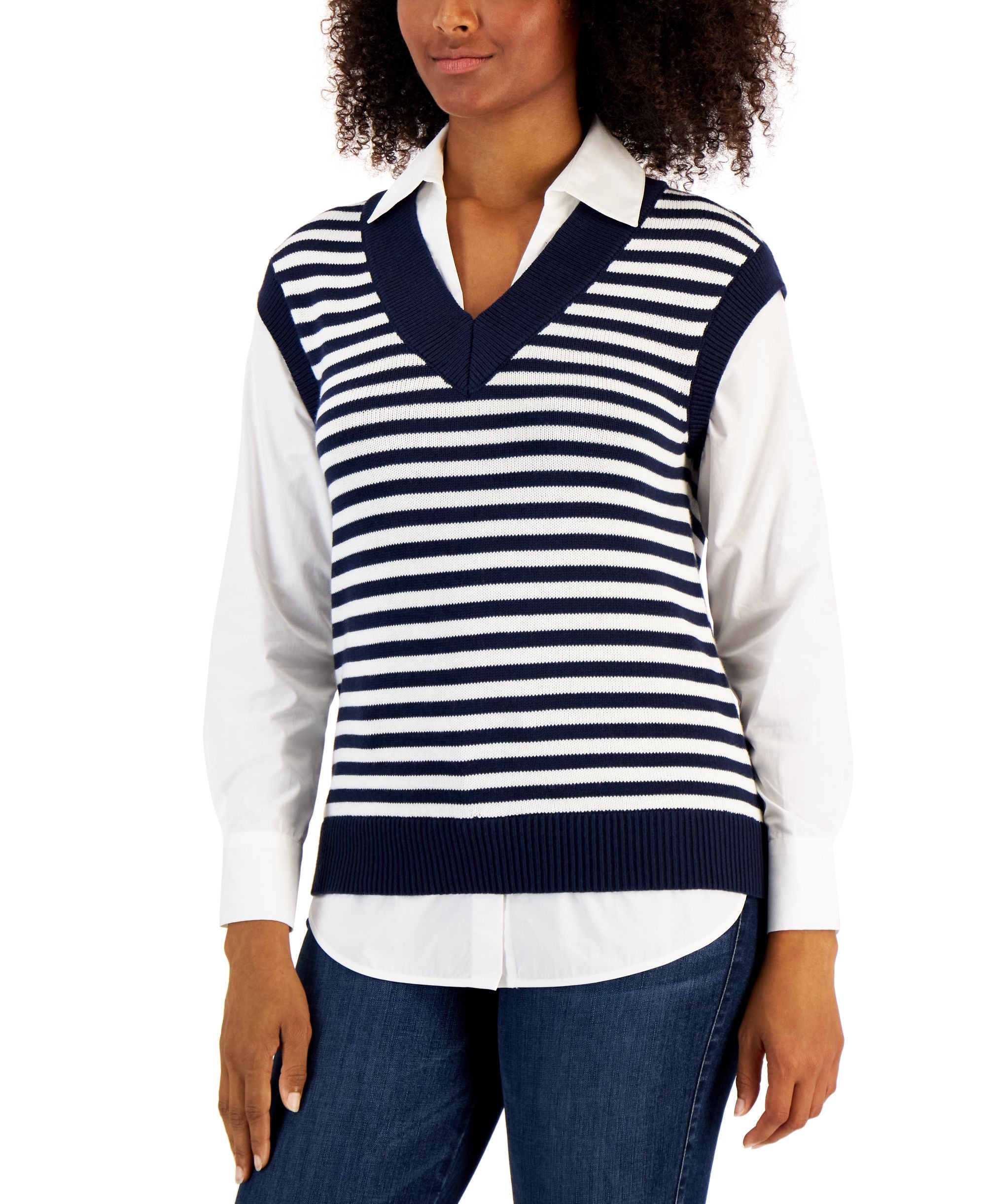 Charter Club Womens Layered Sweater Vest Modern Shirt