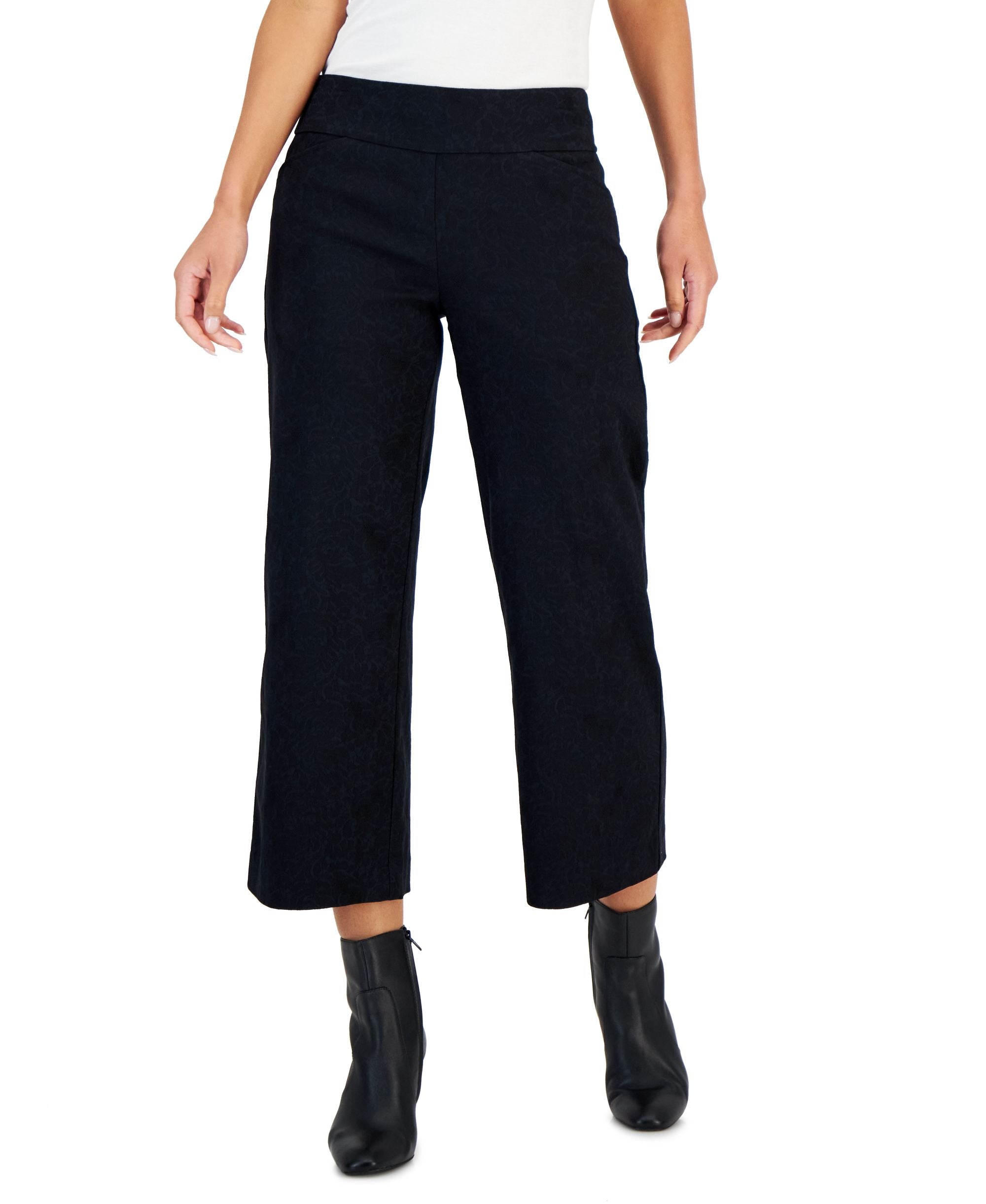 Charter Club Petite Printed Jacquard Cropped Wide-Leg Signature Pants