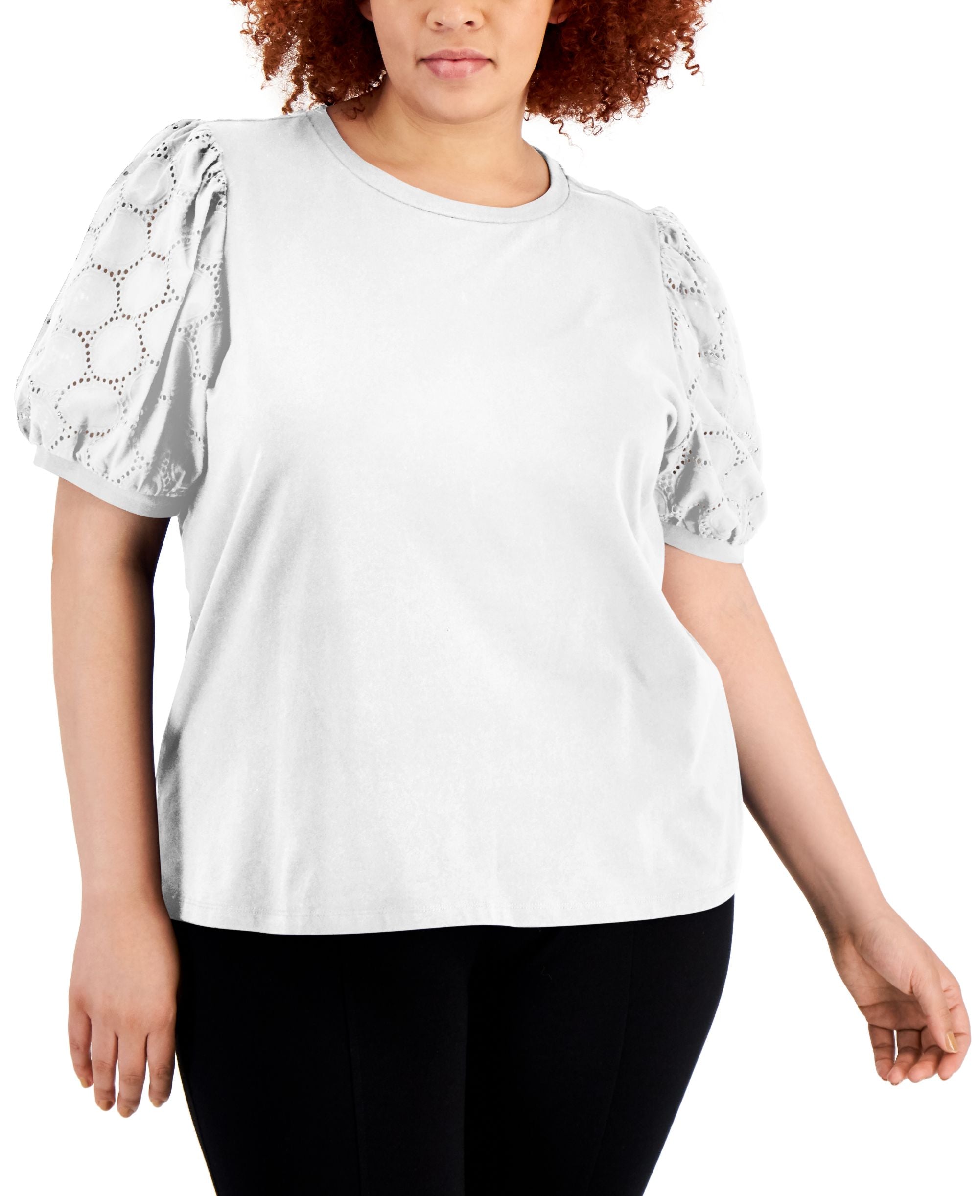 Anne Klein Plus Size Eyelet Sleeve Premium Top