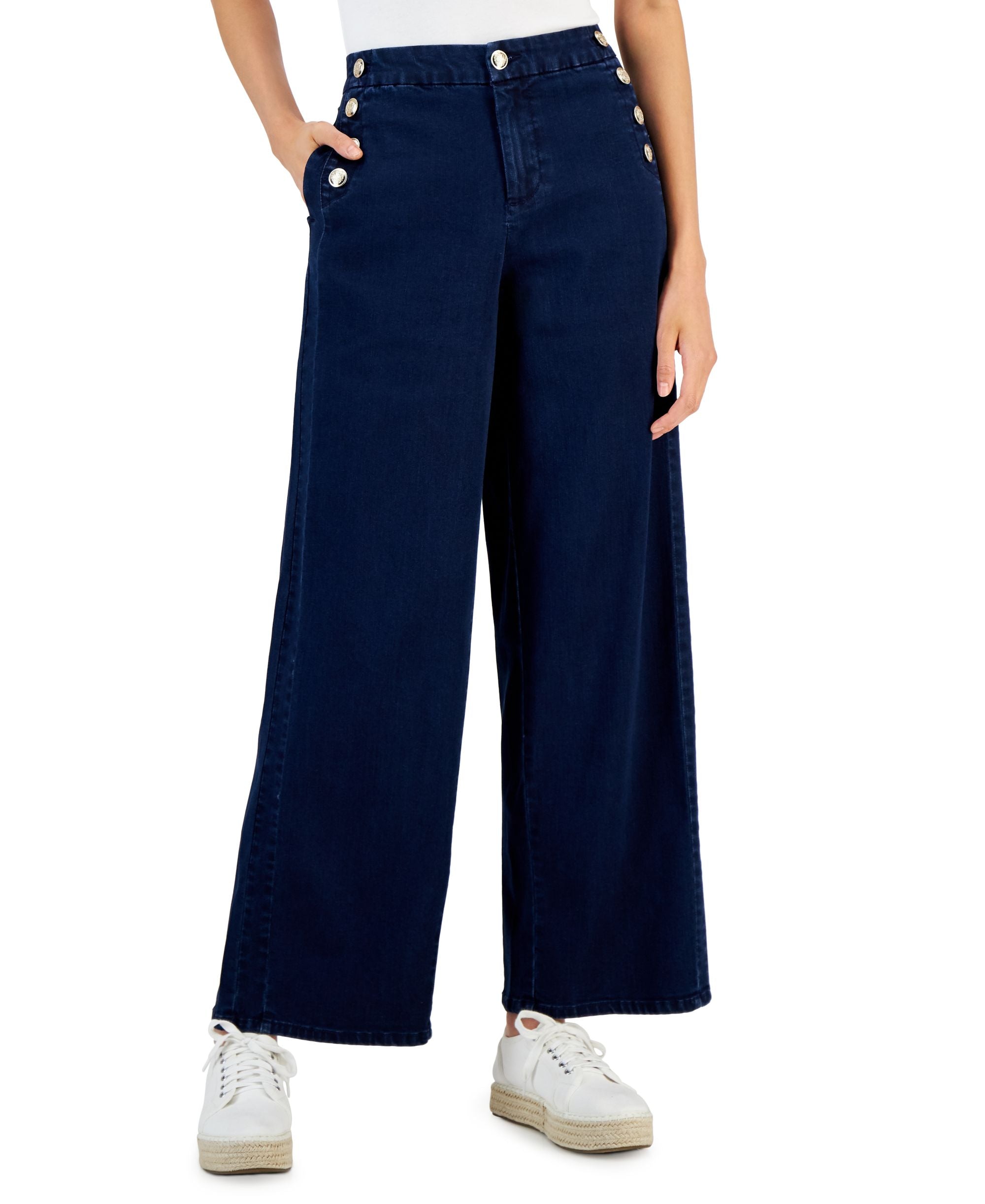 Charter Club Womens Sailor Button Wide-Leg Premium Jeans