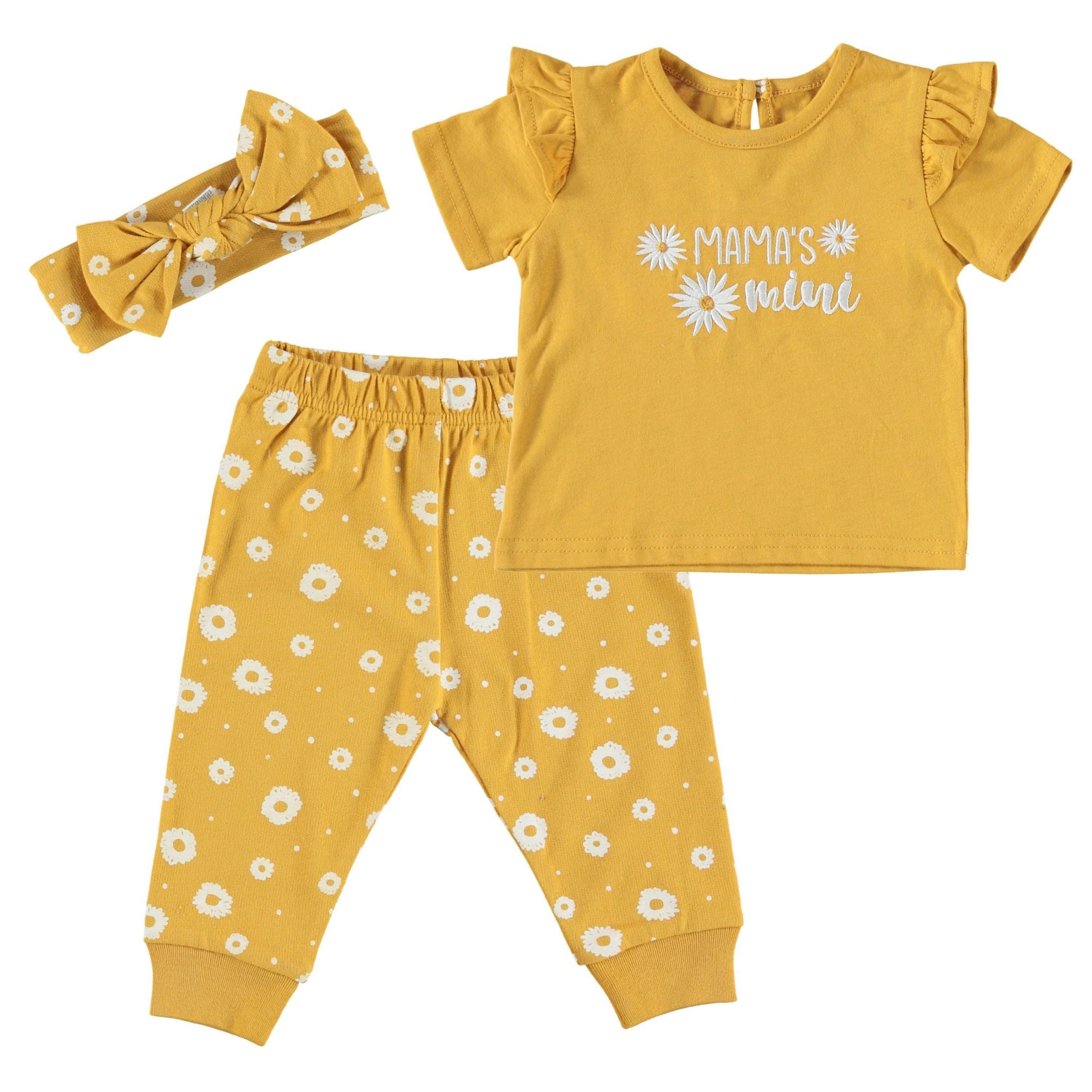 Chickpea Baby Girls Premium Top Jogger Signature Pants Hair Bow 3 Piece Set