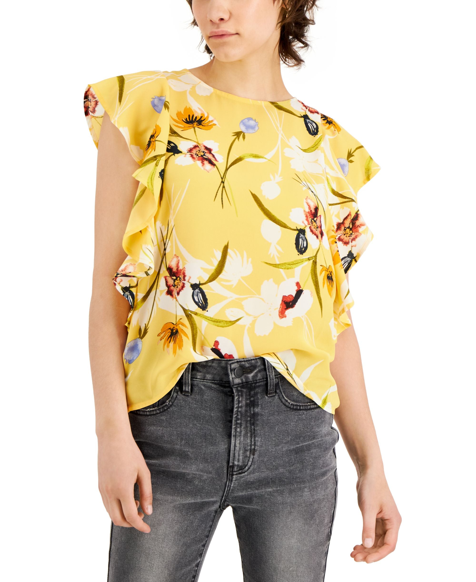 Tinsel Petite Printed Ruffled Premium Top