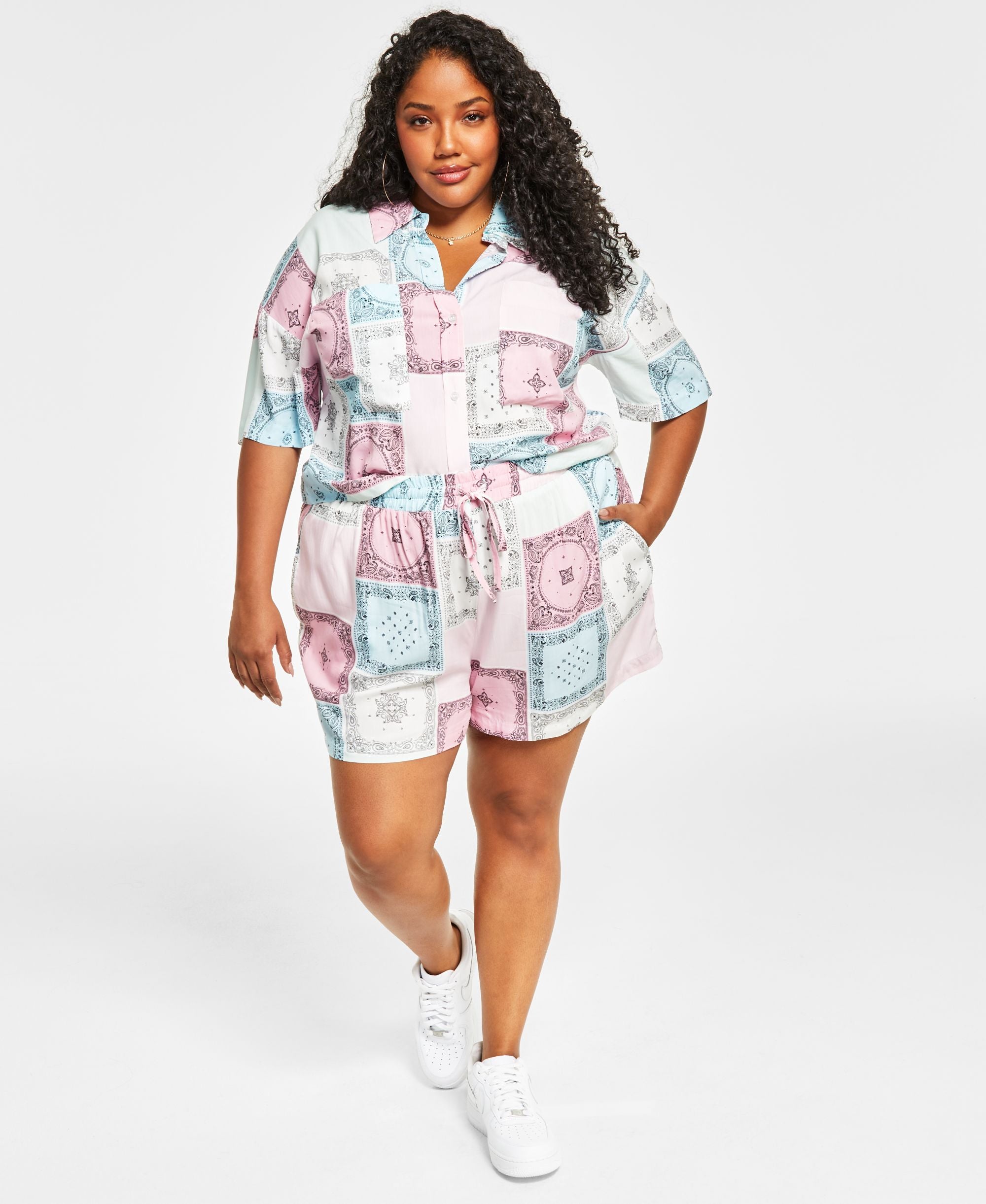 Nina Parker Modern Plus Size Button-Front Cropped Premium Top