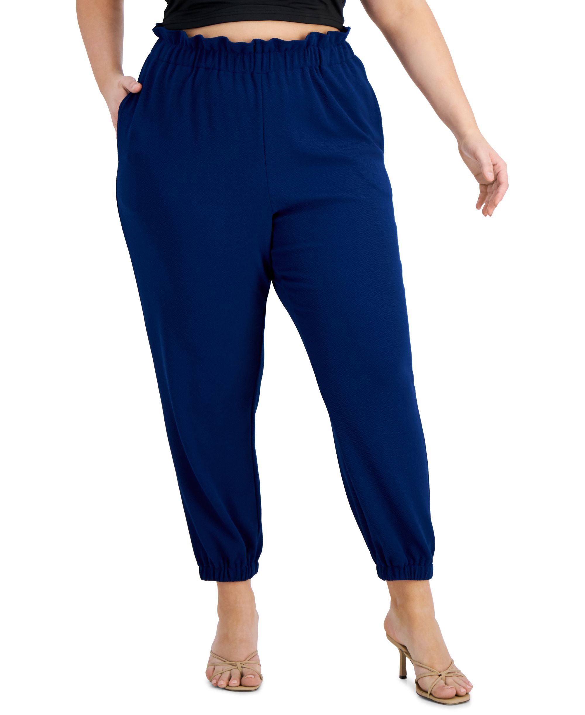 Bar III Modern Plus Size Paperbag Waist Jogger Signature Pants