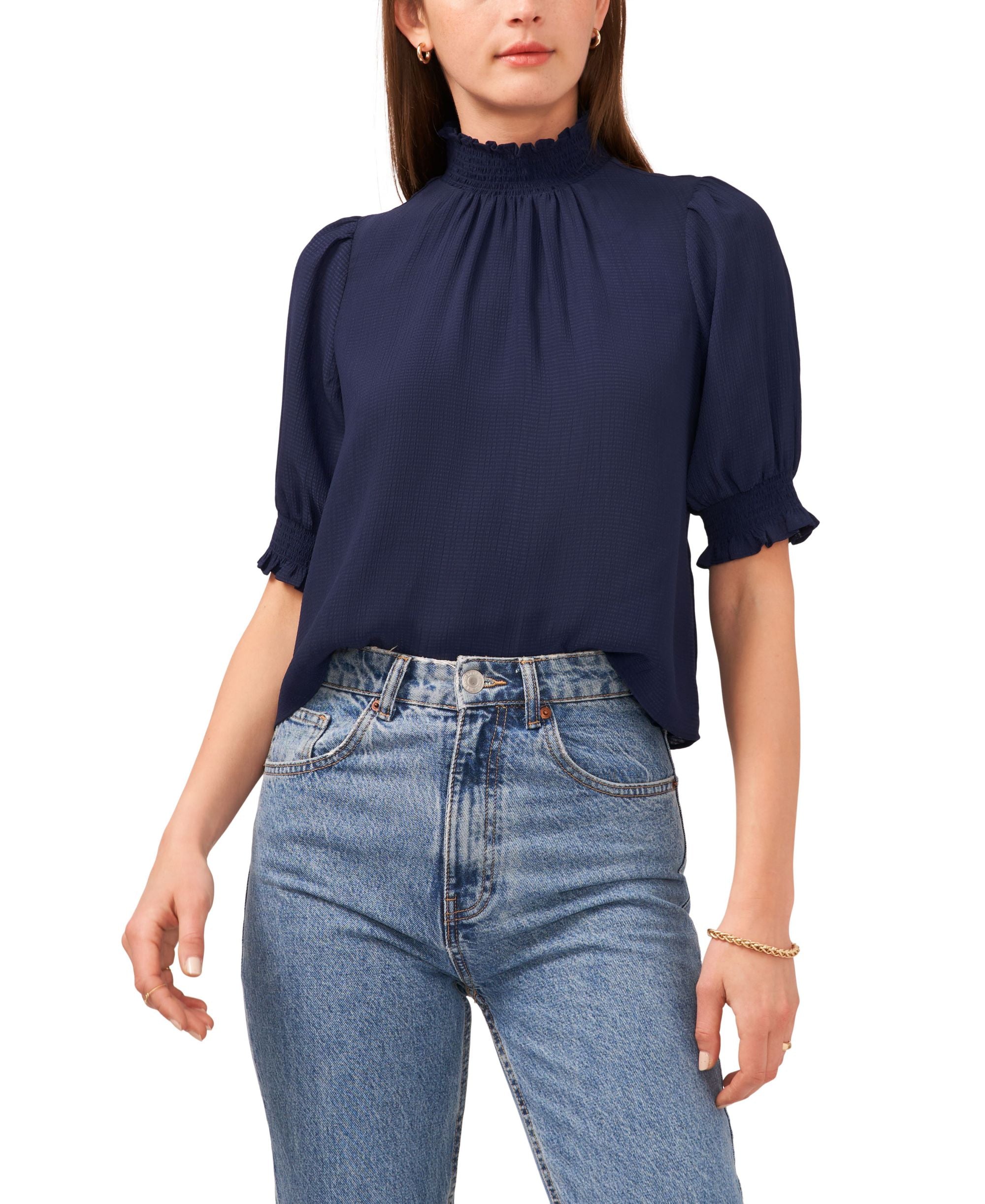 1.State 3/4 Sleeve Smocked Neck Premium Top