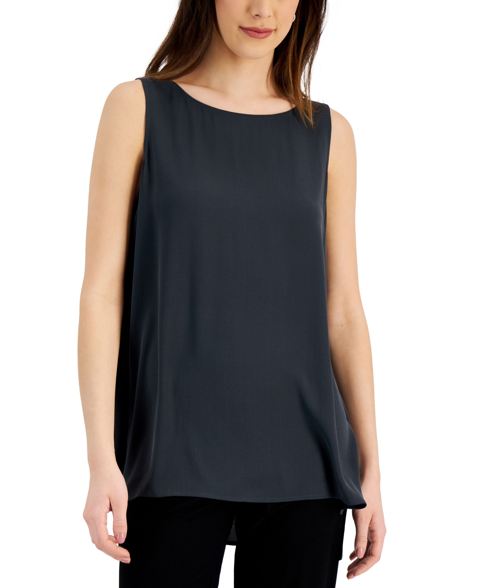 Eileen Fisher Womens Silk Boat Neck Sleeveless Premium Top