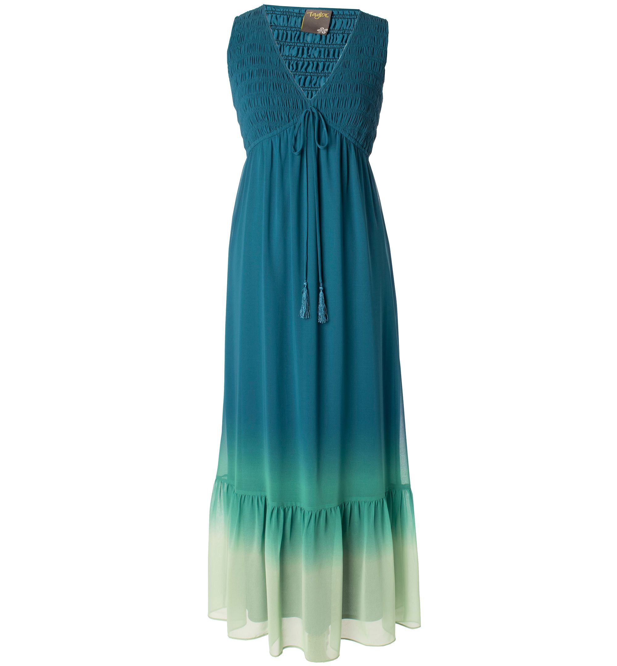 Taylor Womens Smocked Premium Top Ombre Trim Maxi Dress