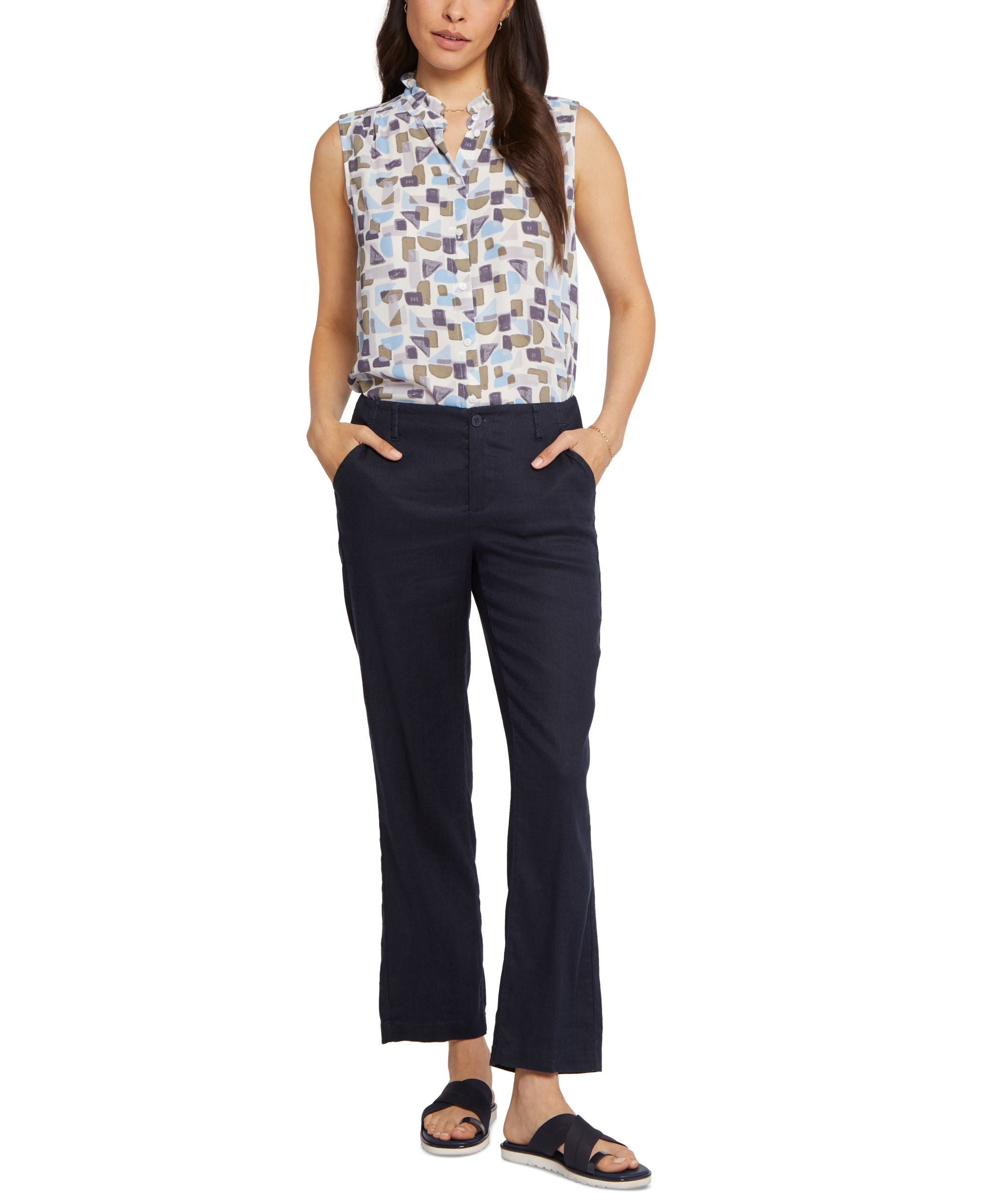 NYDJ Marilyn Womens Linen-Blend Blend Ankle Straight-Cut Signature Pants