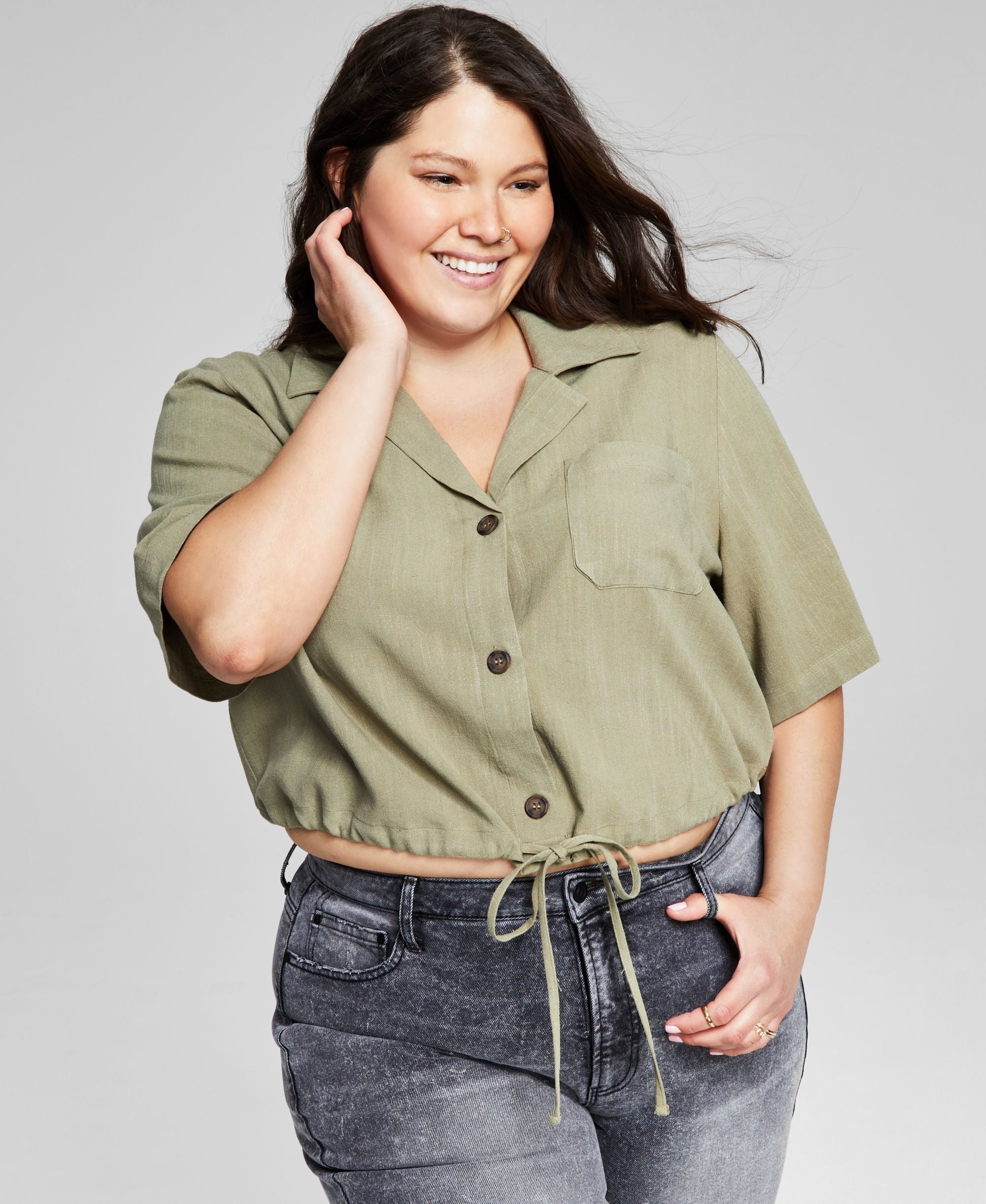 Now This Modern Plus Size Tie Front Woven Modern Shirt