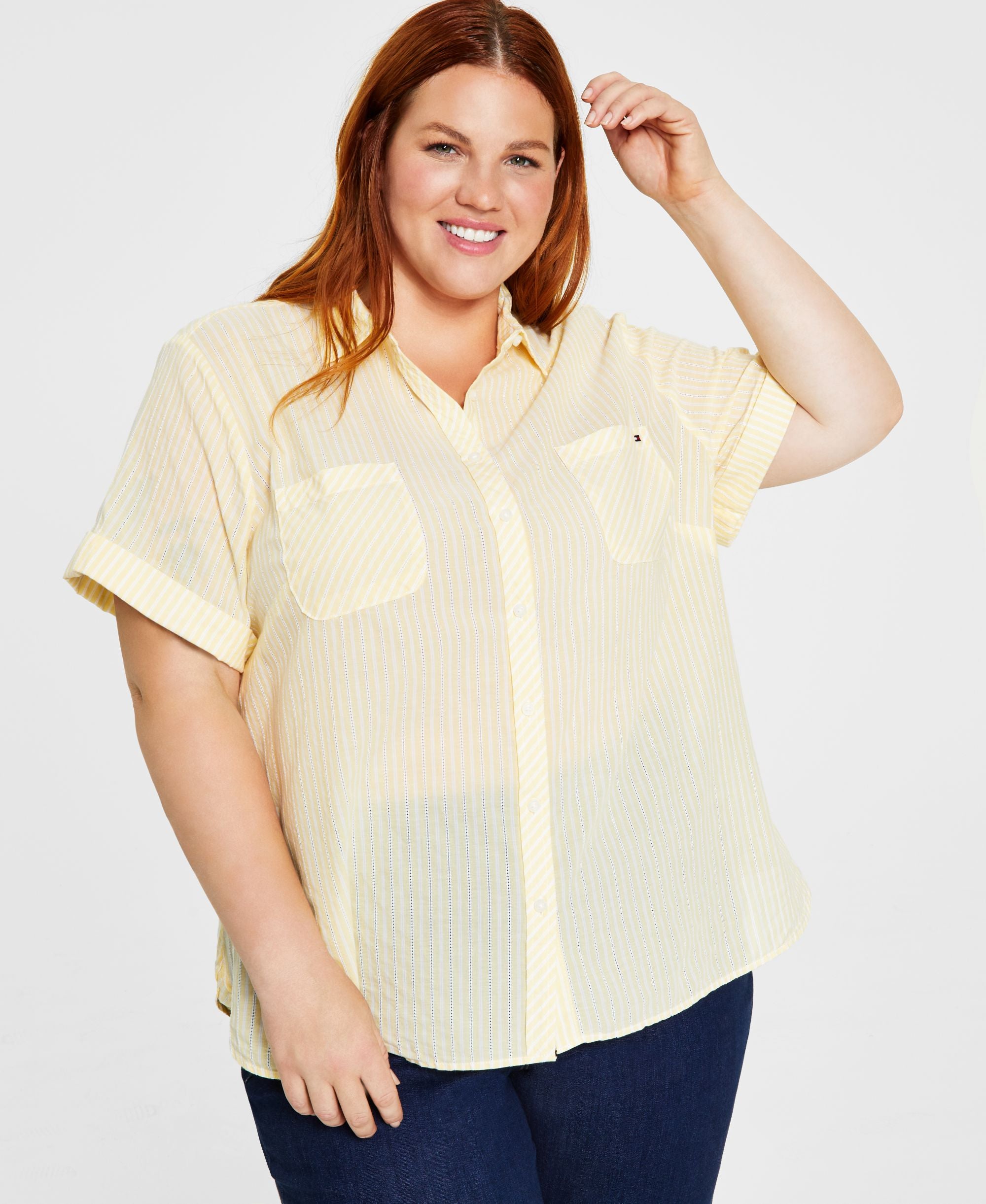 Tommy Hilfiger Plus Size Dobby Stripe Camp Modern Shirt