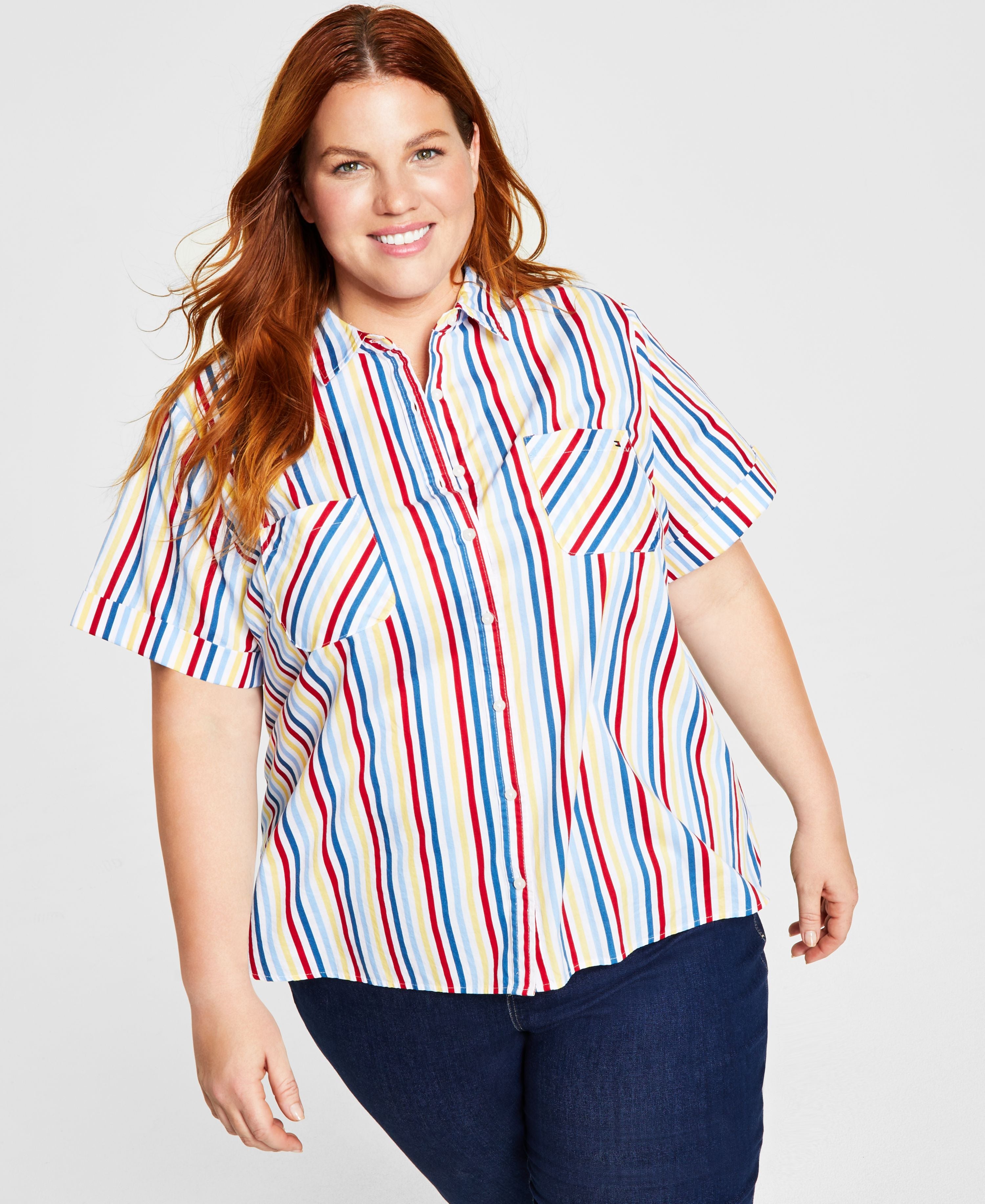 Plus Size Striped Camp Modern Shirt