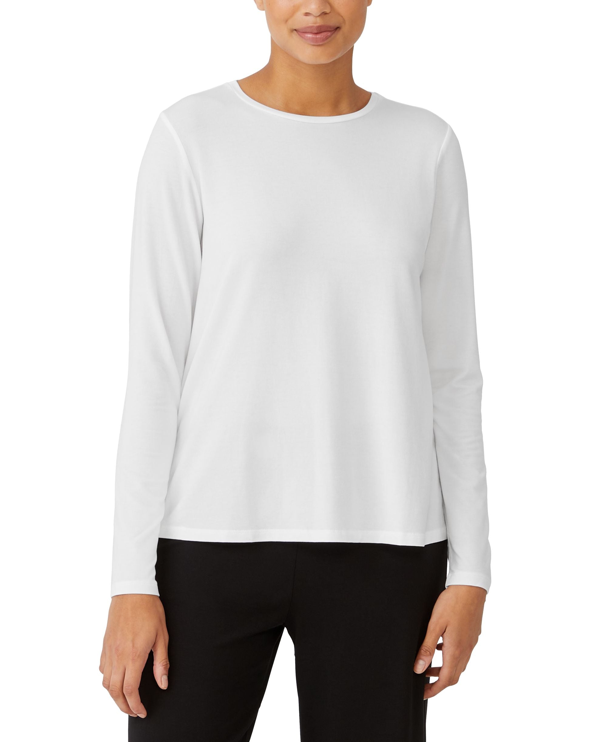 Eileen Fisher Womens Crewneck Long-Sleeve Premium Top