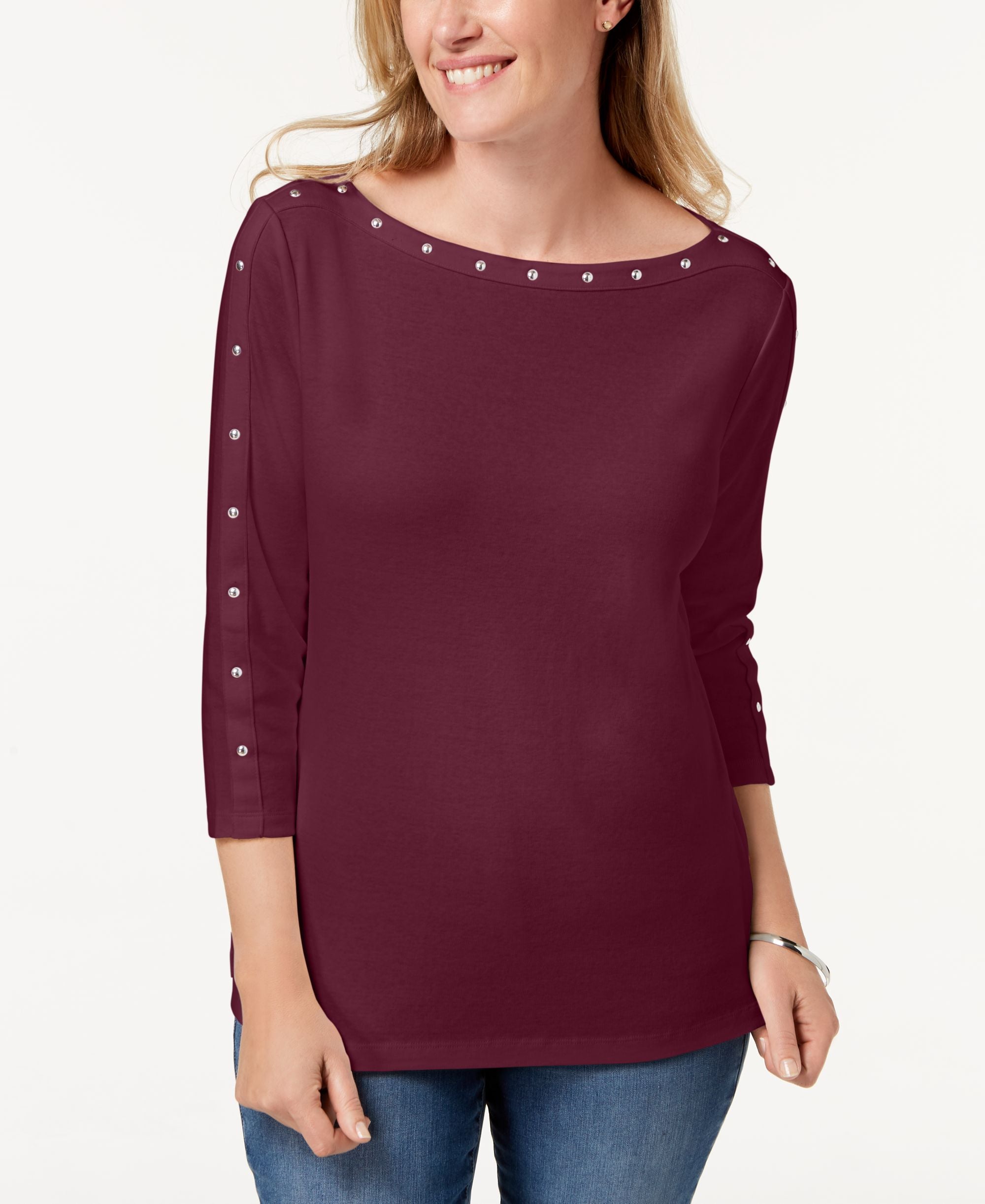 Karen Scott Studded Boat Neck Premium Top