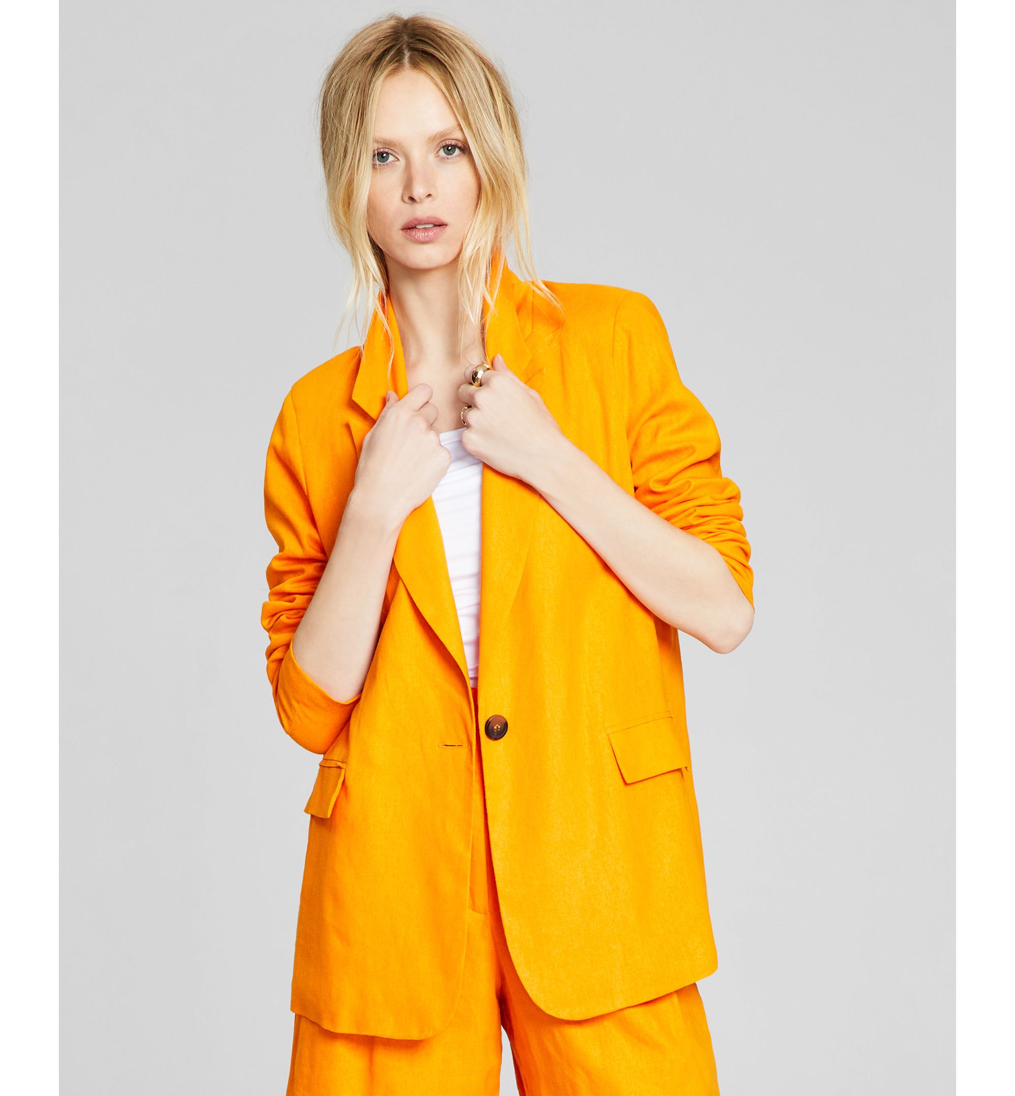 Women's Linen-Blend Blend Oversized One-Button Blazer