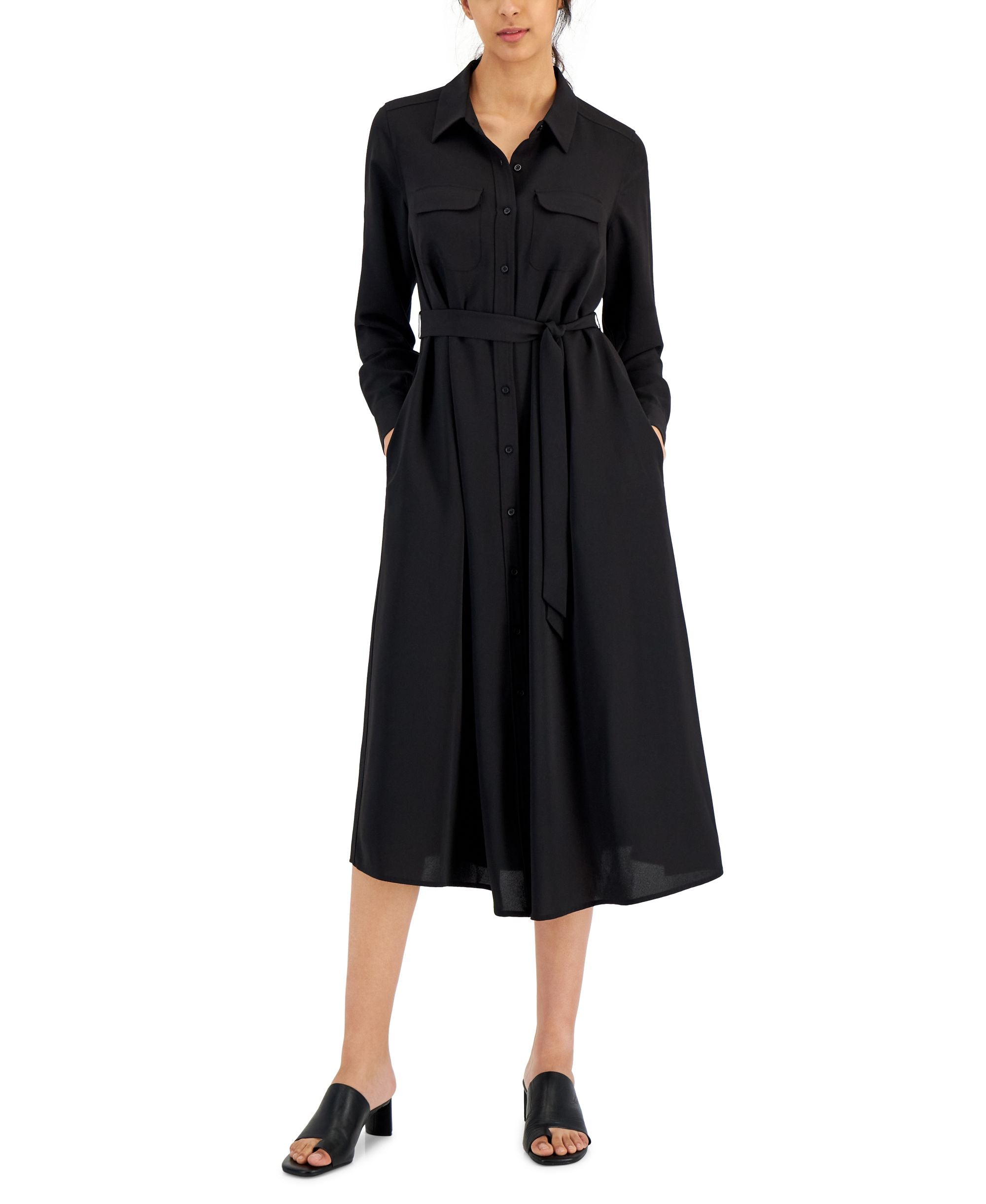 Alfani Petite Button-Front Tie-Waist Dress