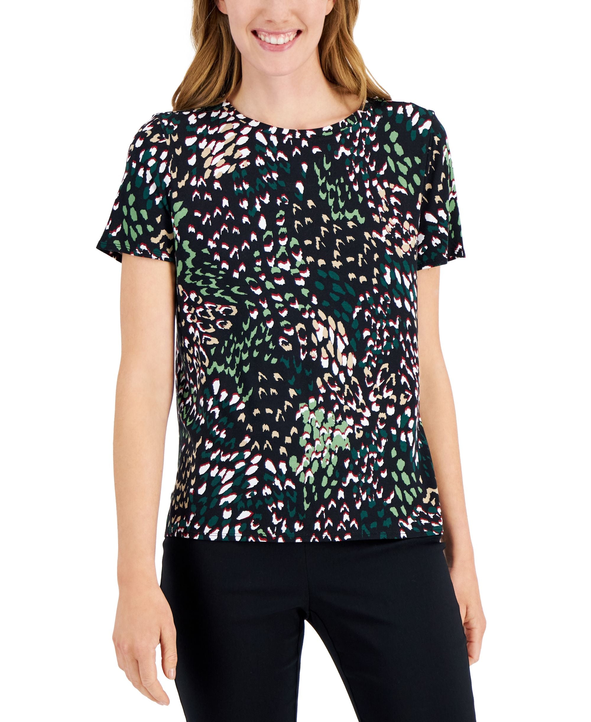 Alfani Petite Printed Step Hem T-Modern Shirt
