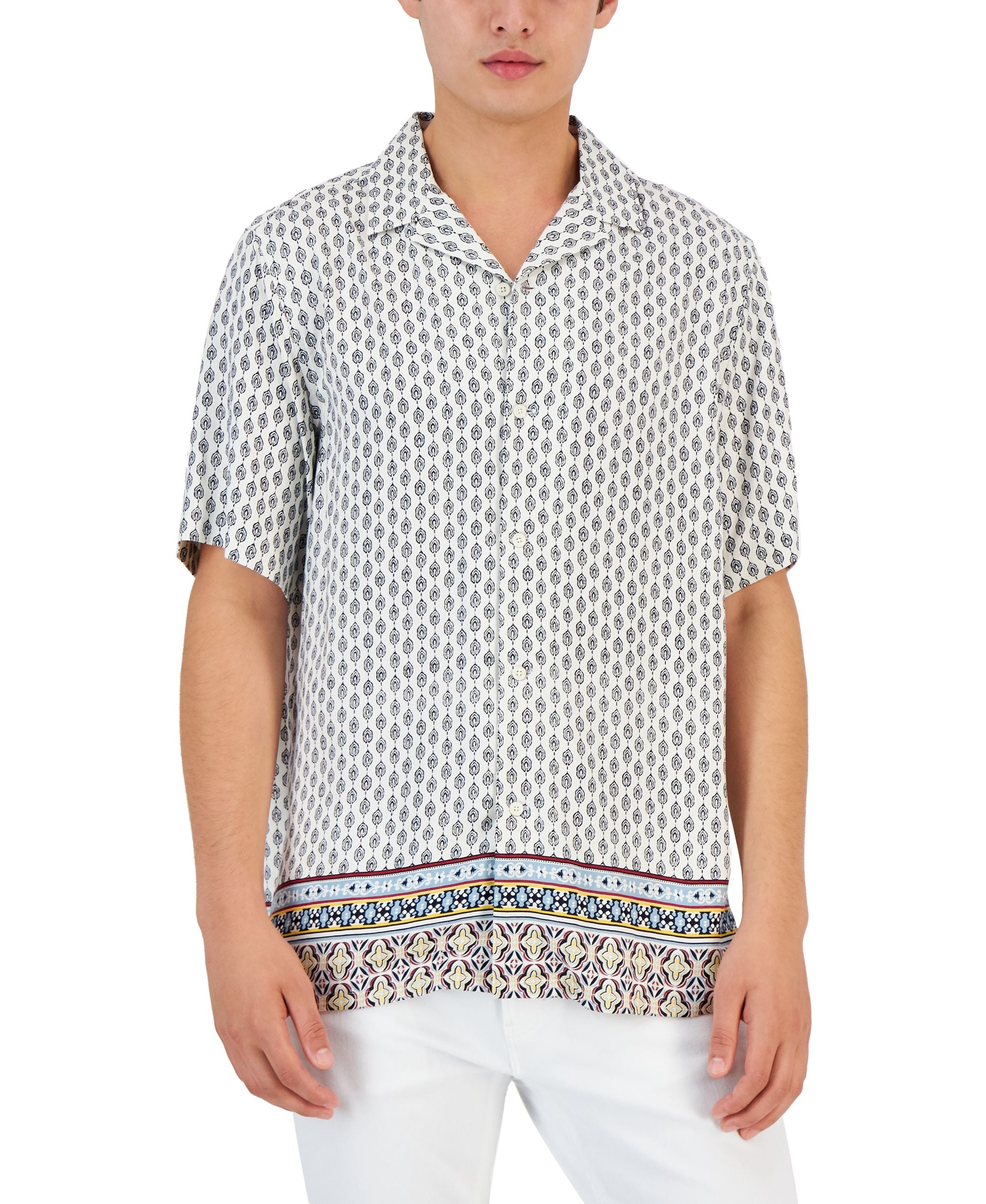 Club Room Mens Carlo Geometric Print Modern Shirt